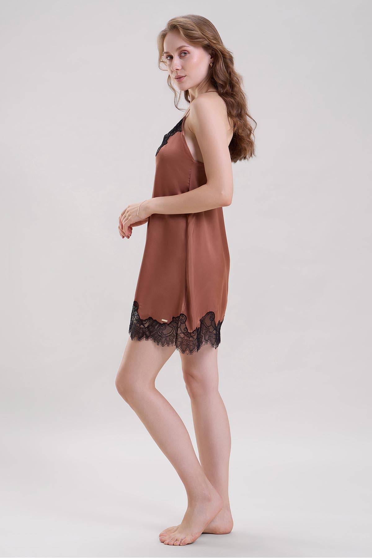 Brown Lace Robe & Cami Dress