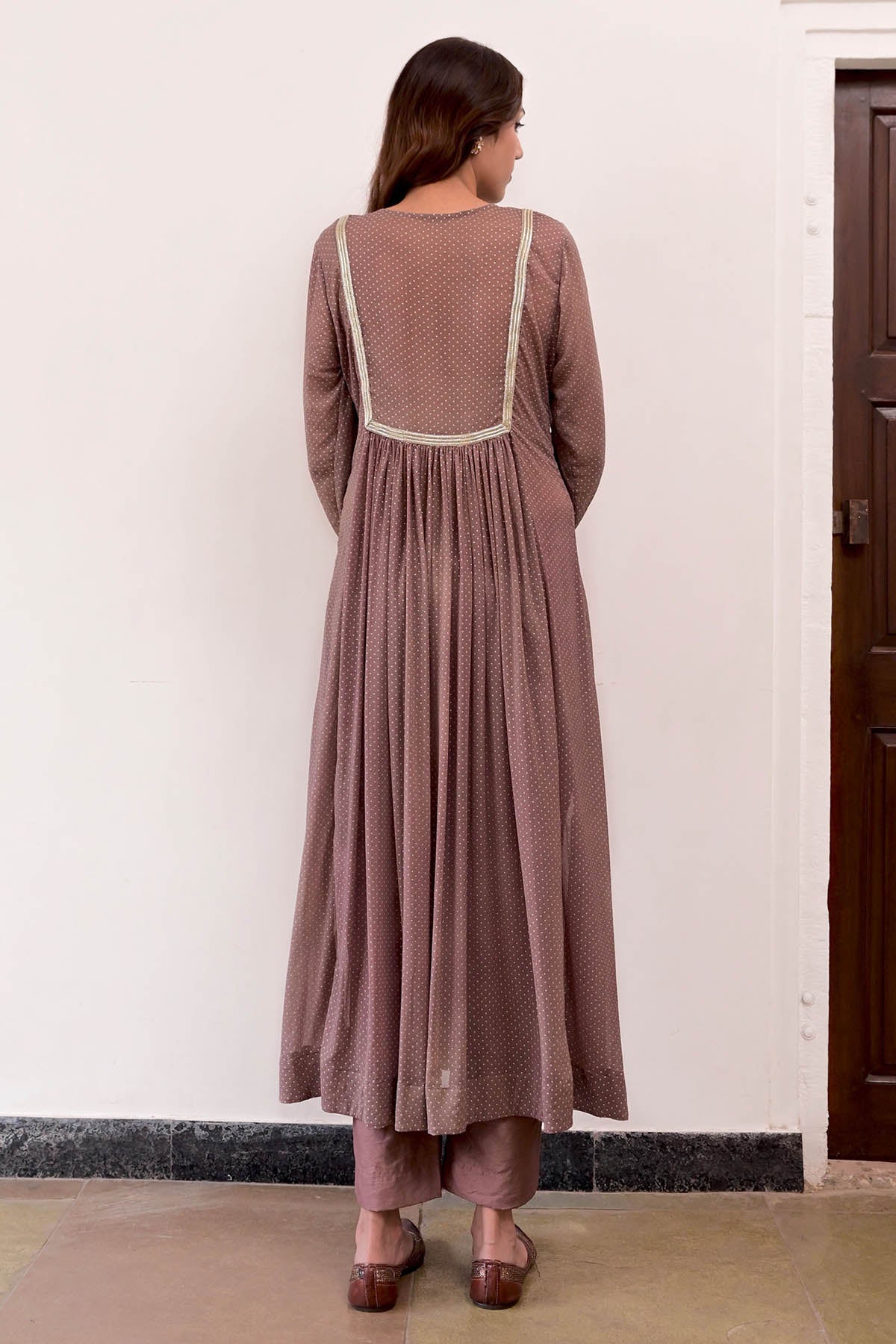 Brown Lace Zari Work Kurta Set