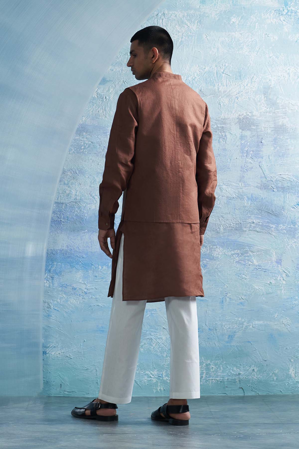 Brown Linen Overlap Jacket