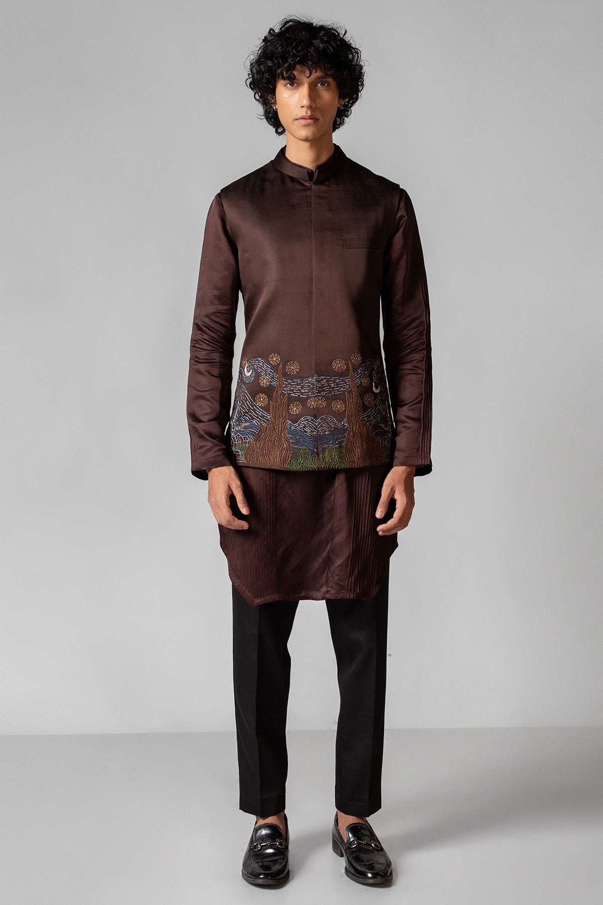 Buy Brown Linen Pintuck Kurta Set for men by Paarsh Atelier online available at scrollnshops