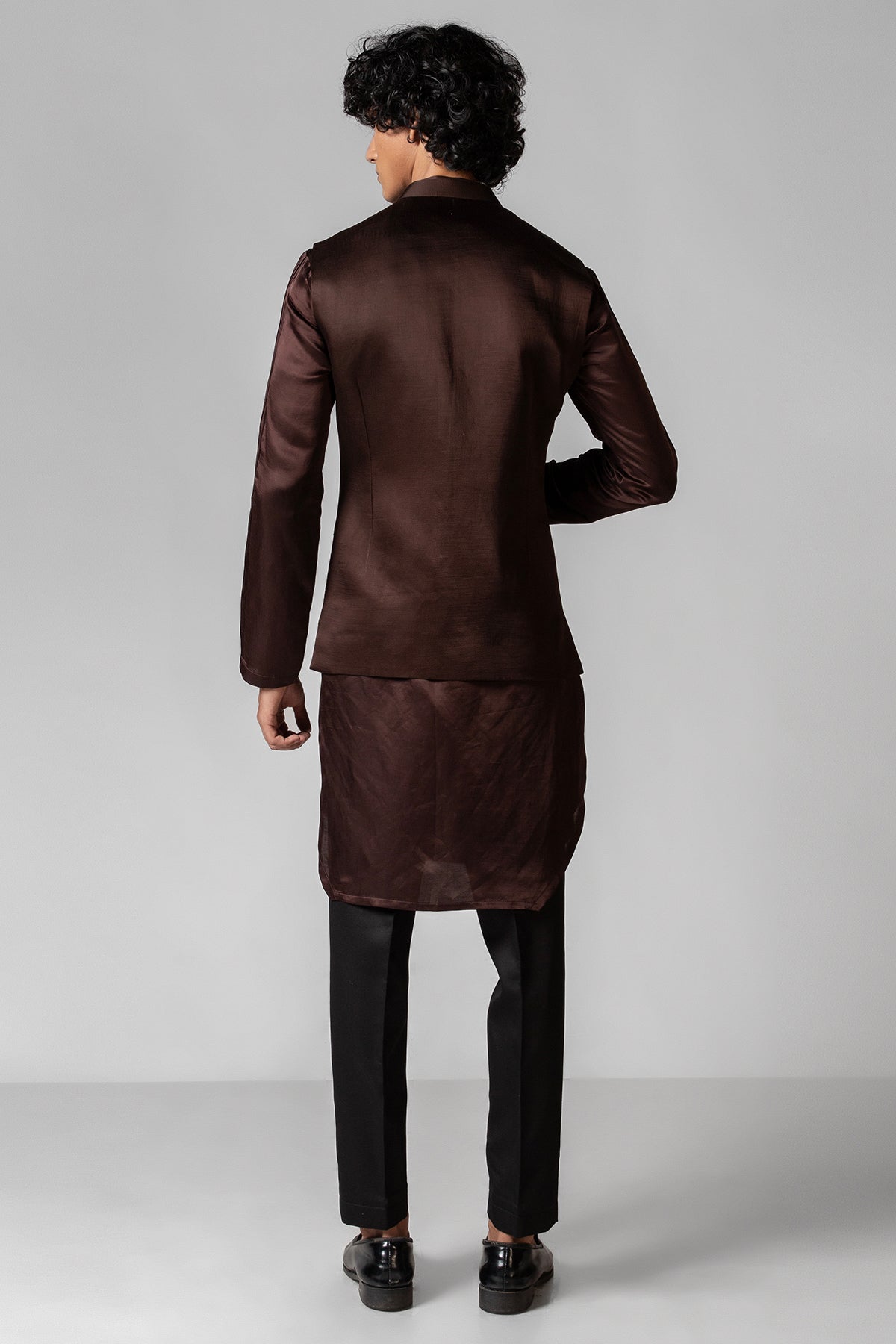 Brown Linen Pintuck Kurta Set