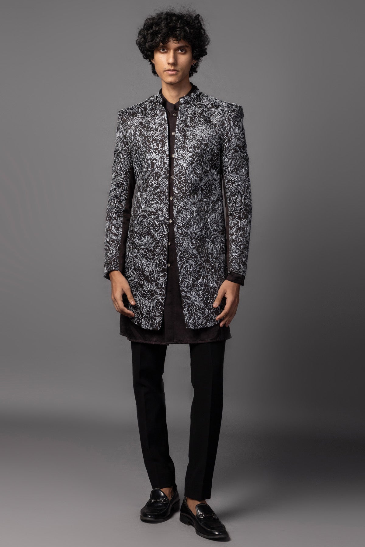 Buy Brown Linen Satin Achkan Set for men by Paarsh Atelier online available at scrollnshops