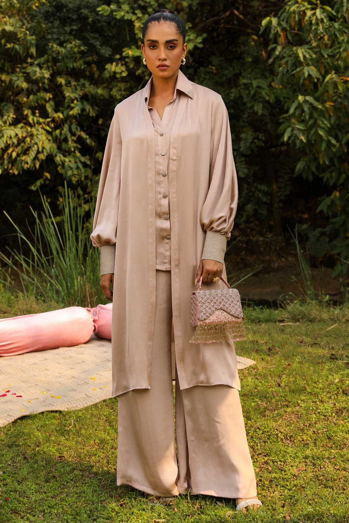 Buy Brown Long Shrug Co-ord Set Online