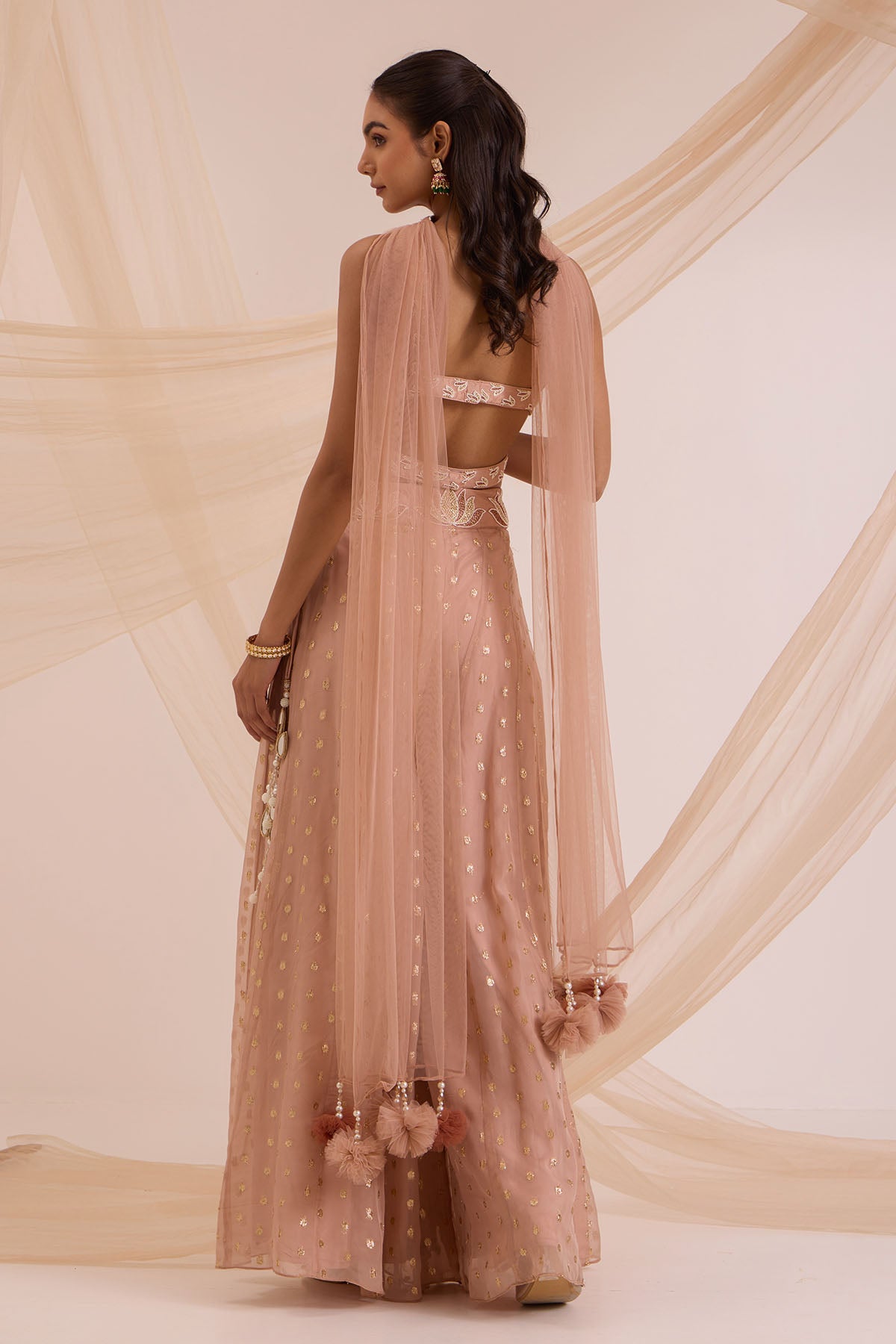 Brown Lotus Work Sharara Set