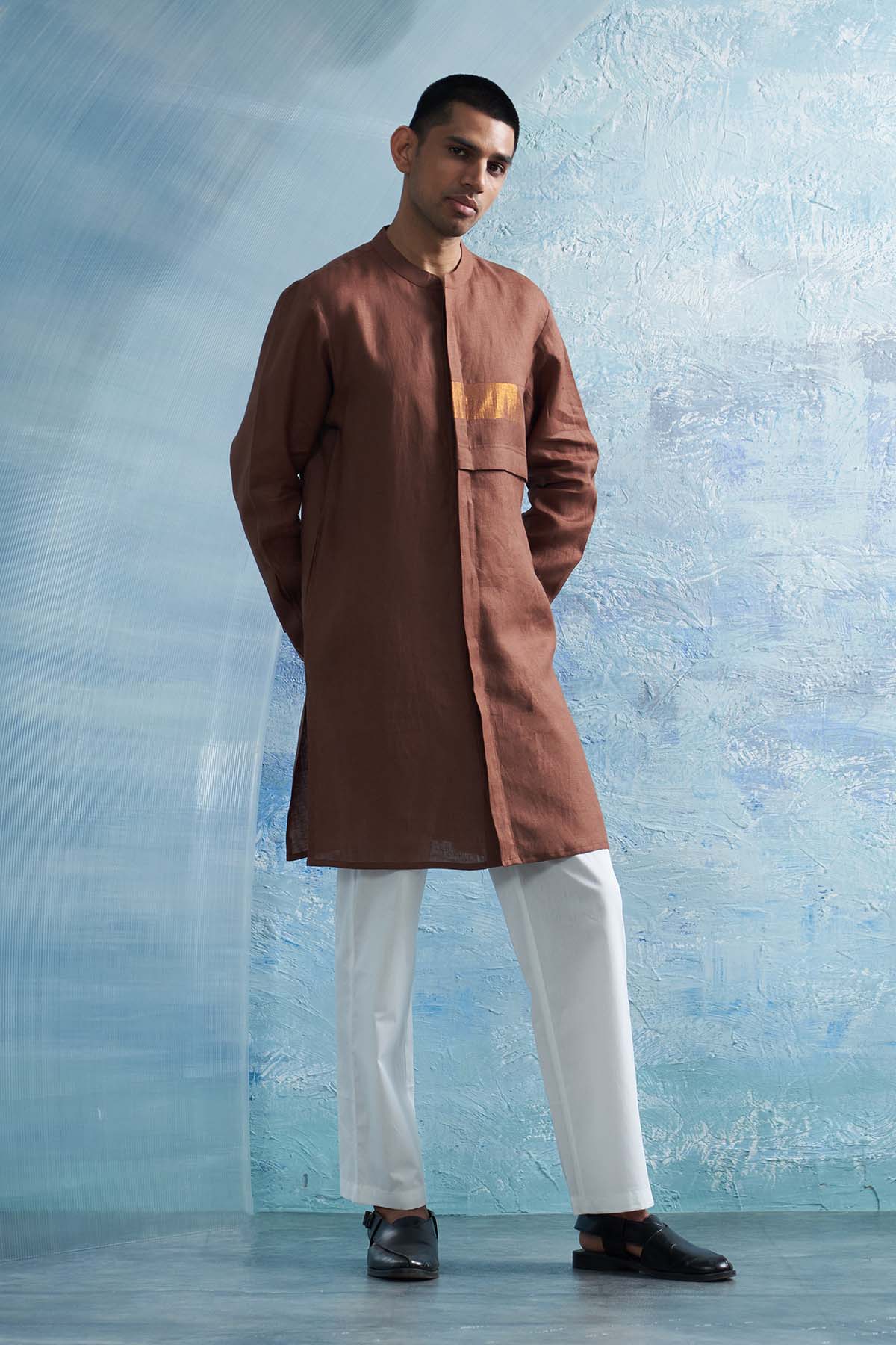 Brown Mandarin Collar Kurta Set