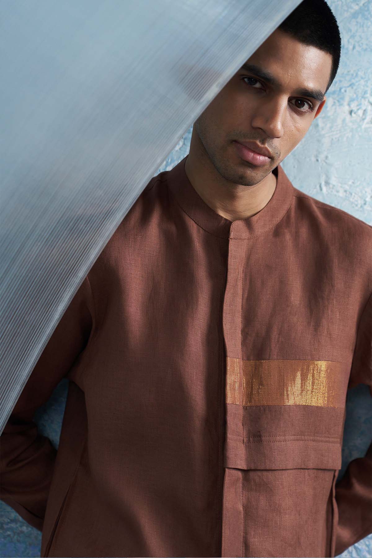 Brown Mandarin Collar Kurta Set