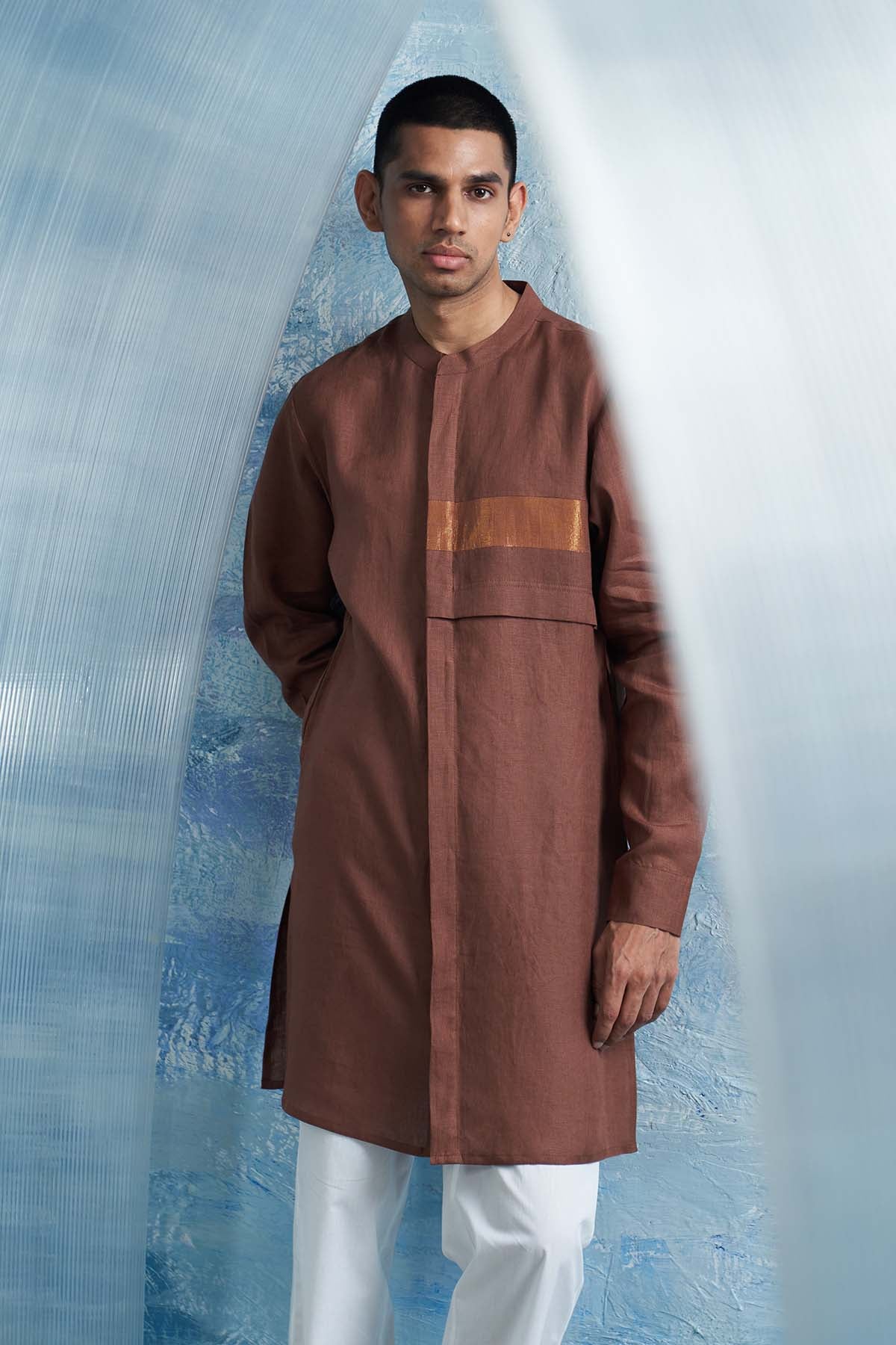 Brown Mandarin Collar Kurta Set