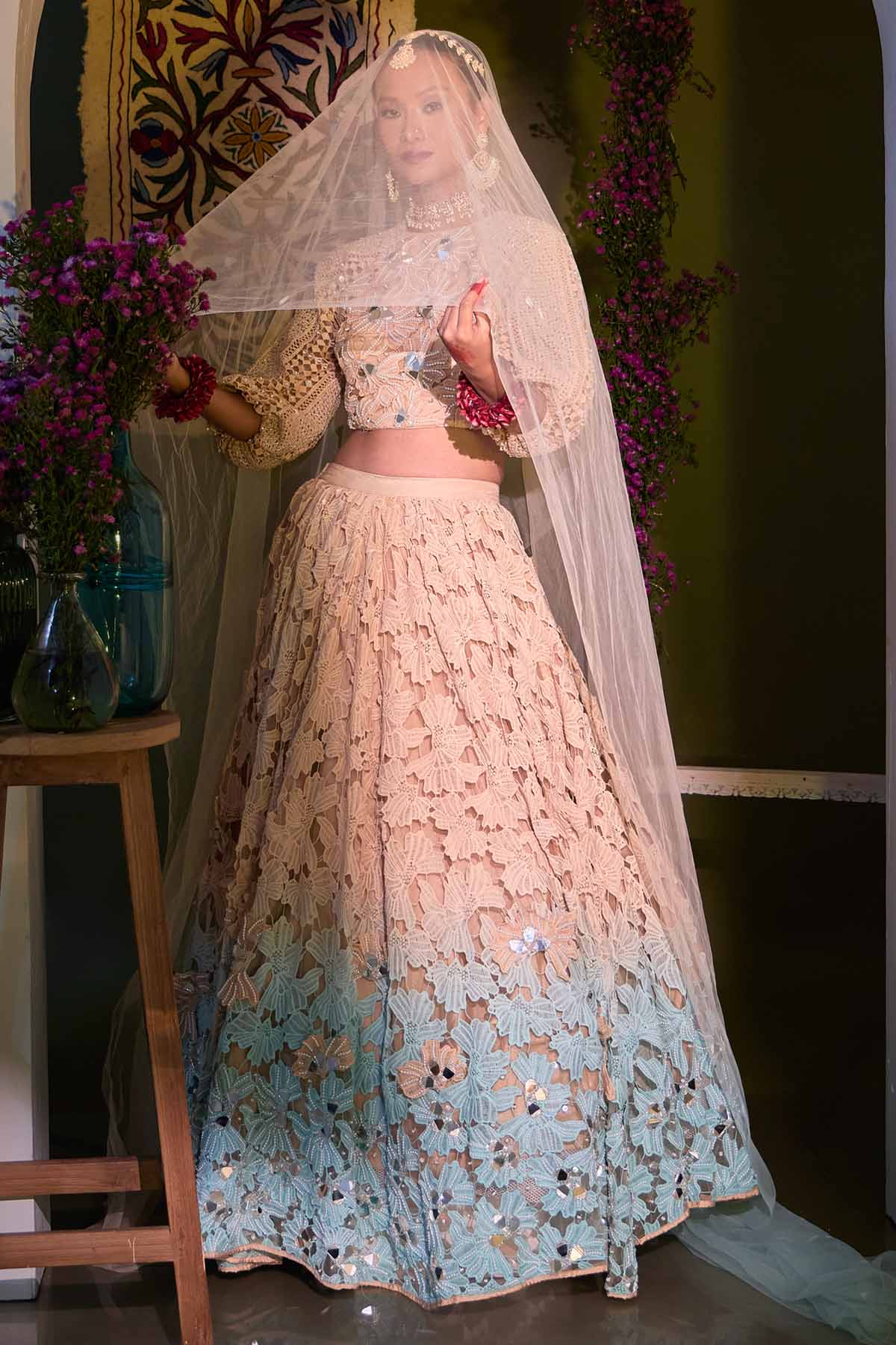 Brown Mirror Work Lehenga Set