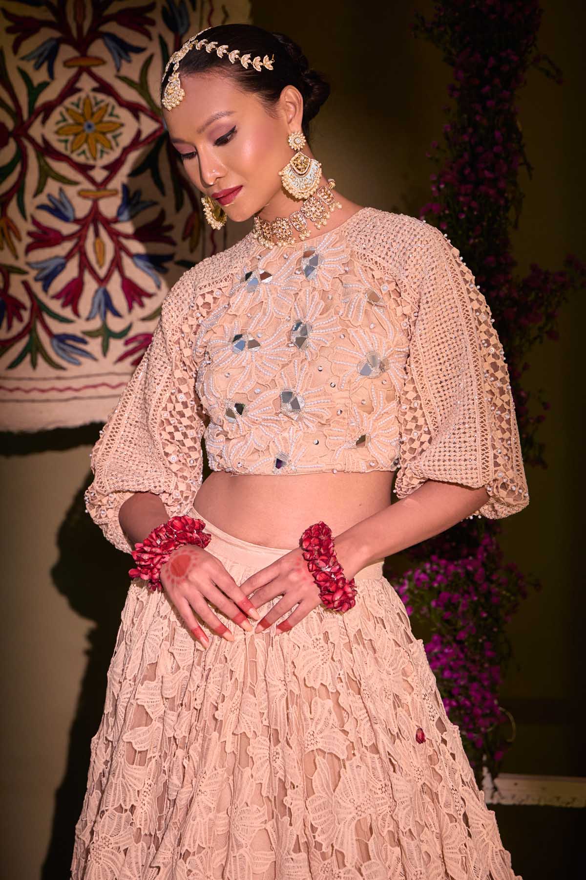 Brown Mirror Work Lehenga Set