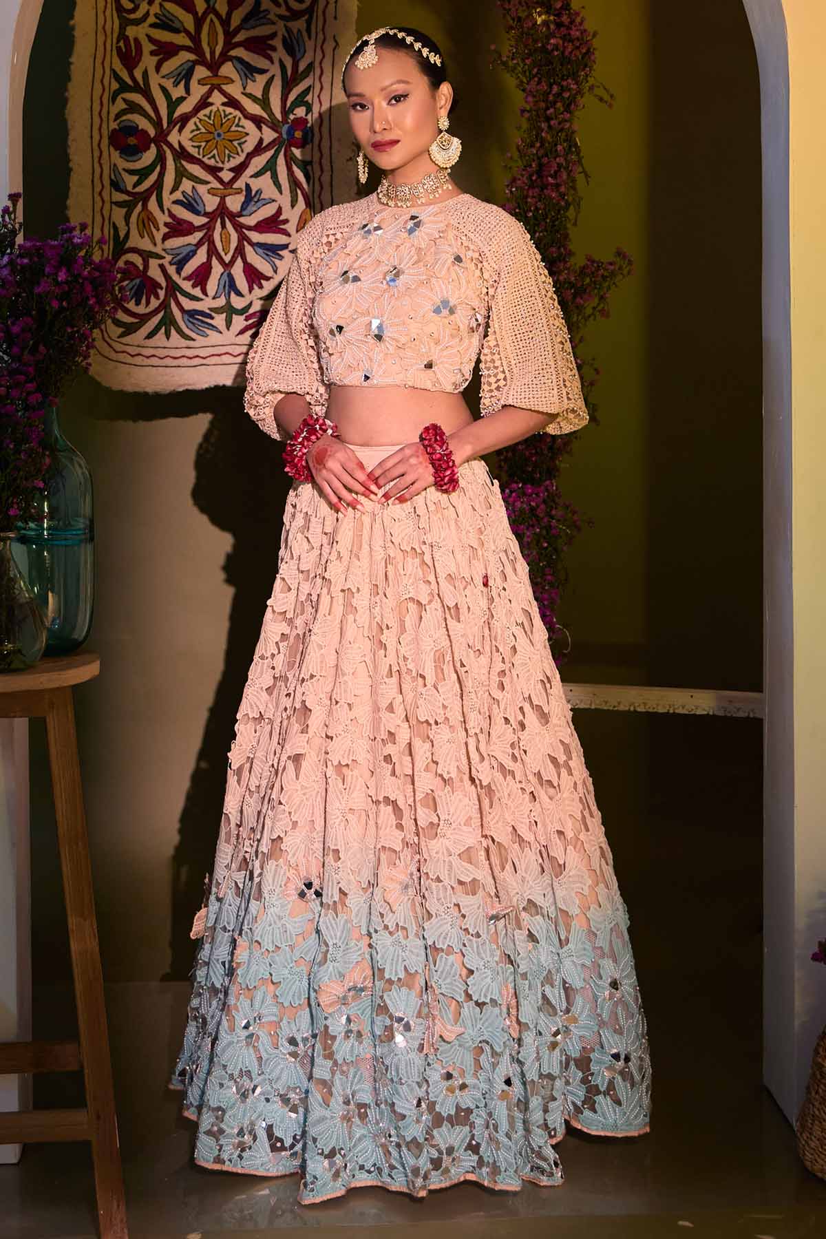 Brown Mirror Work Lehenga Set