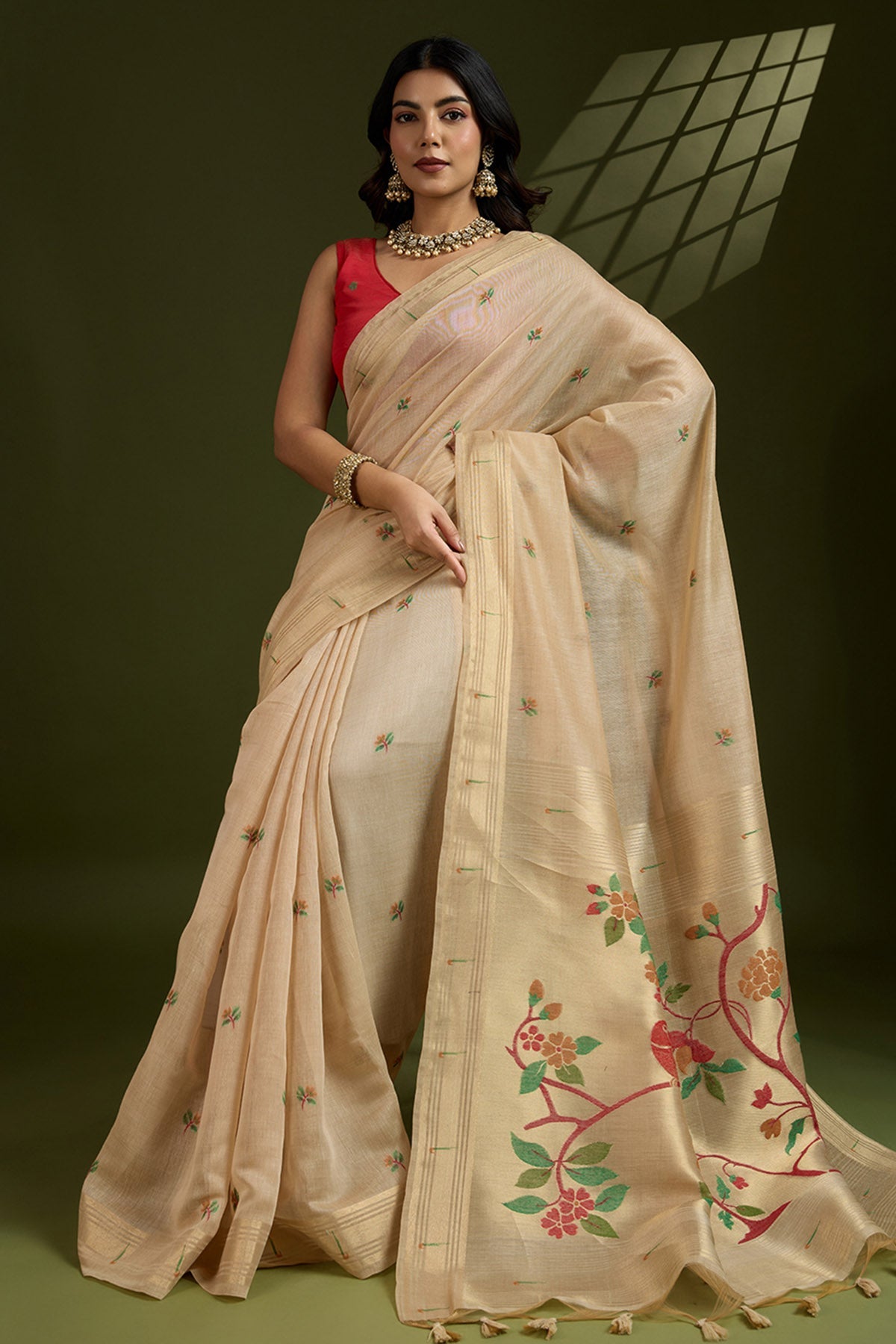 Buy Brown Muga Cotton Saree & Blouse for Women Online available at ScrollnShops