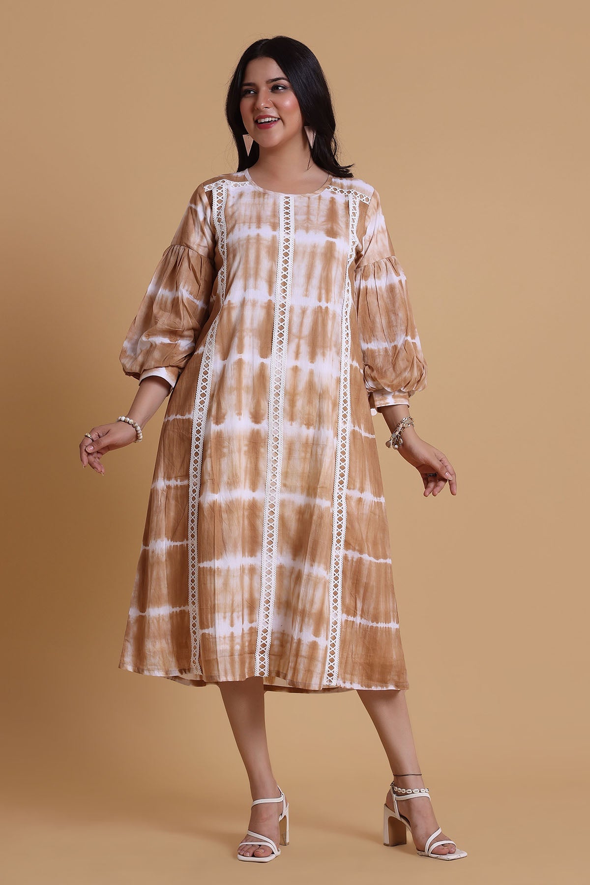 Buy Brown Mulmul Printed Midi Dress by The House Of Shes for women online at ScrollnShops