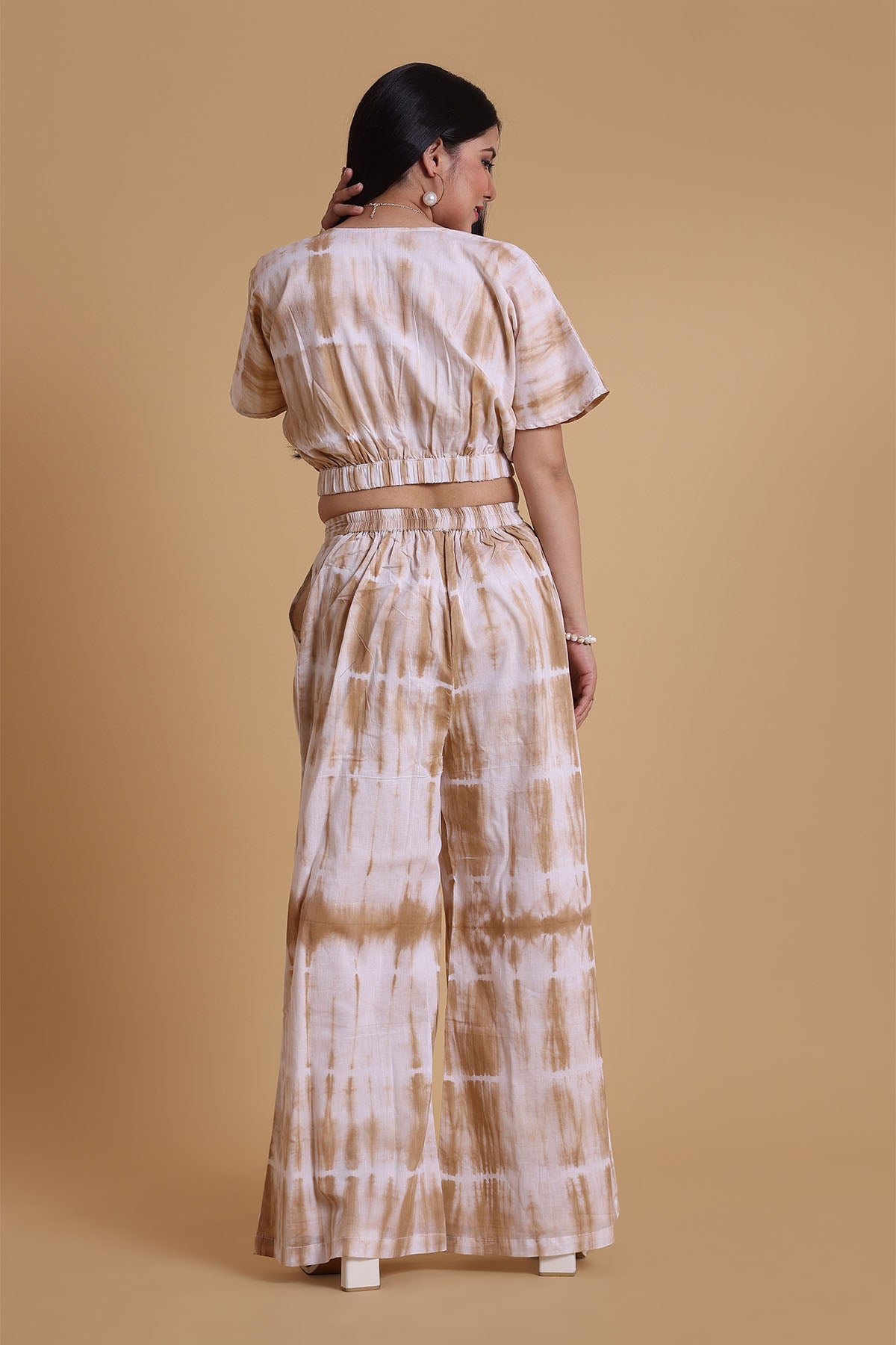 Brown Mulmul V-Neck Top & Pants