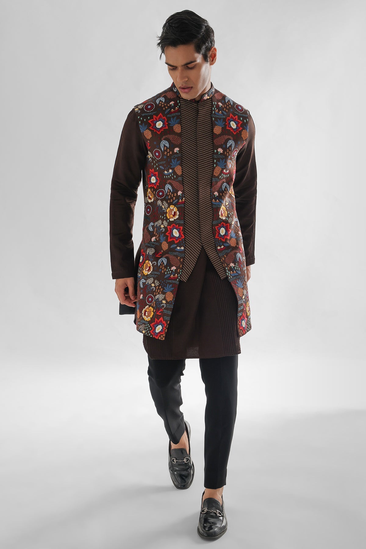 Buy Brown Multicolor Work Kurta Set for men by Paarsh Atelier online available at scrollnshops
