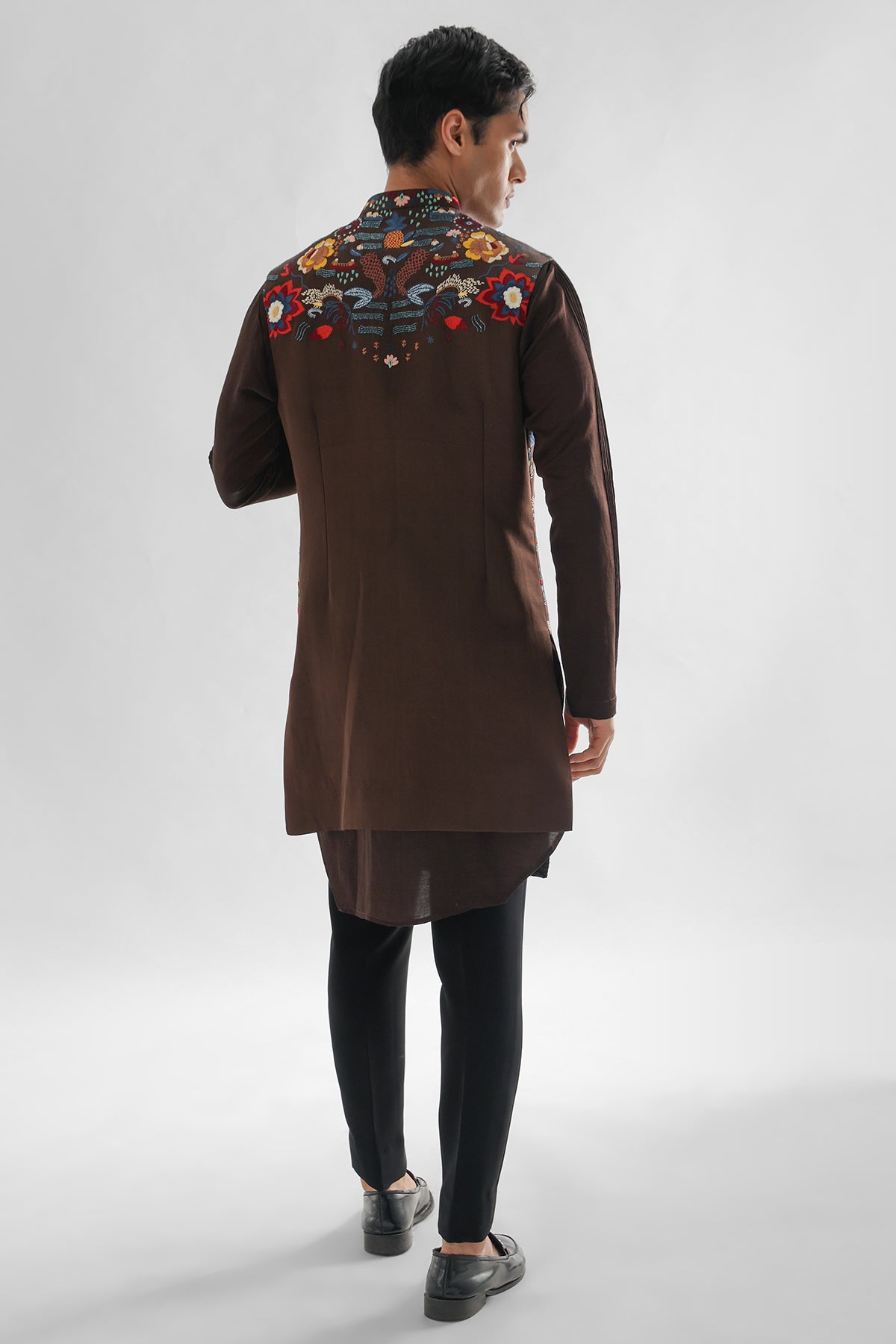 Brown Multicolor Work Kurta Set