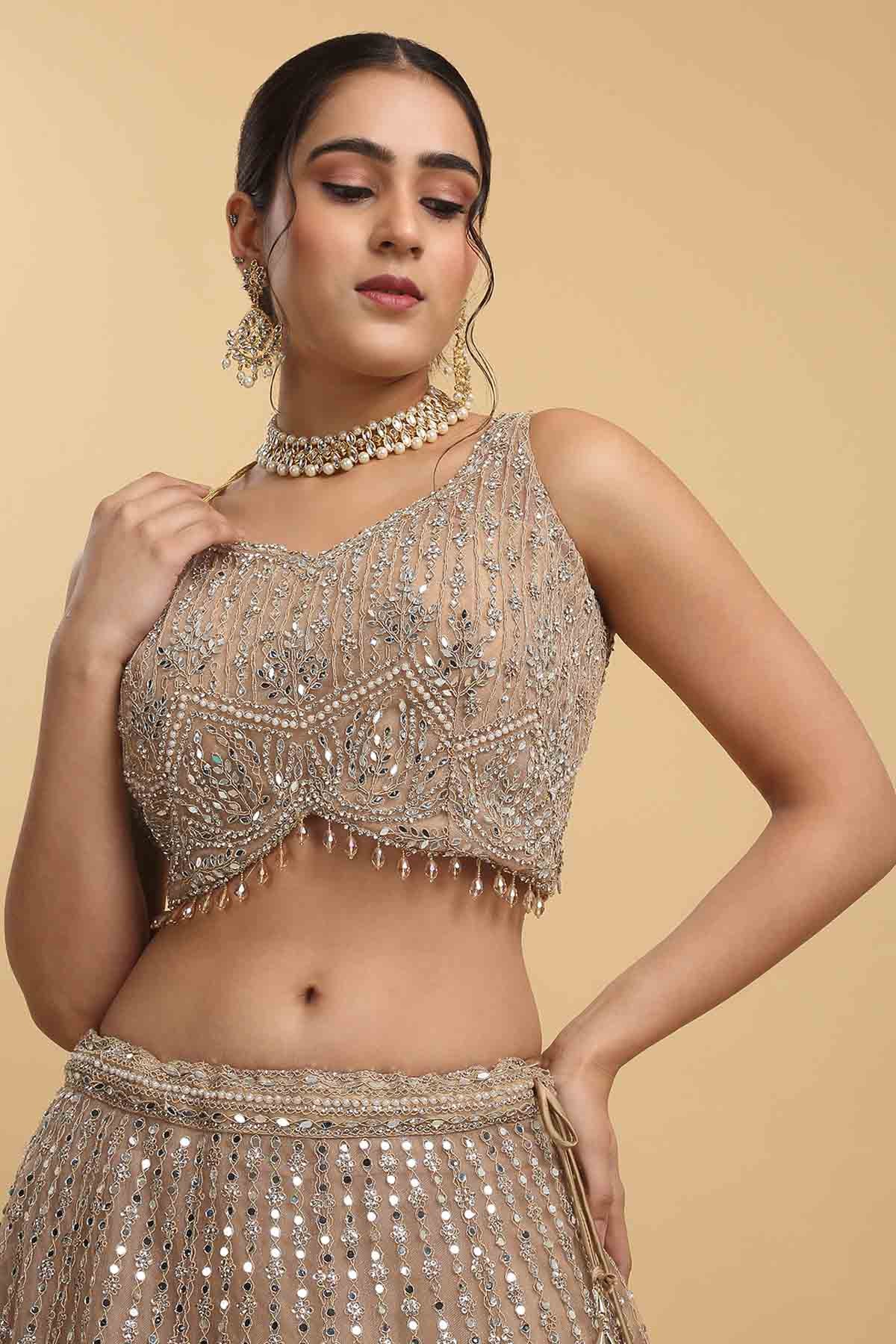 Brown Net Mirror Lehenga Set