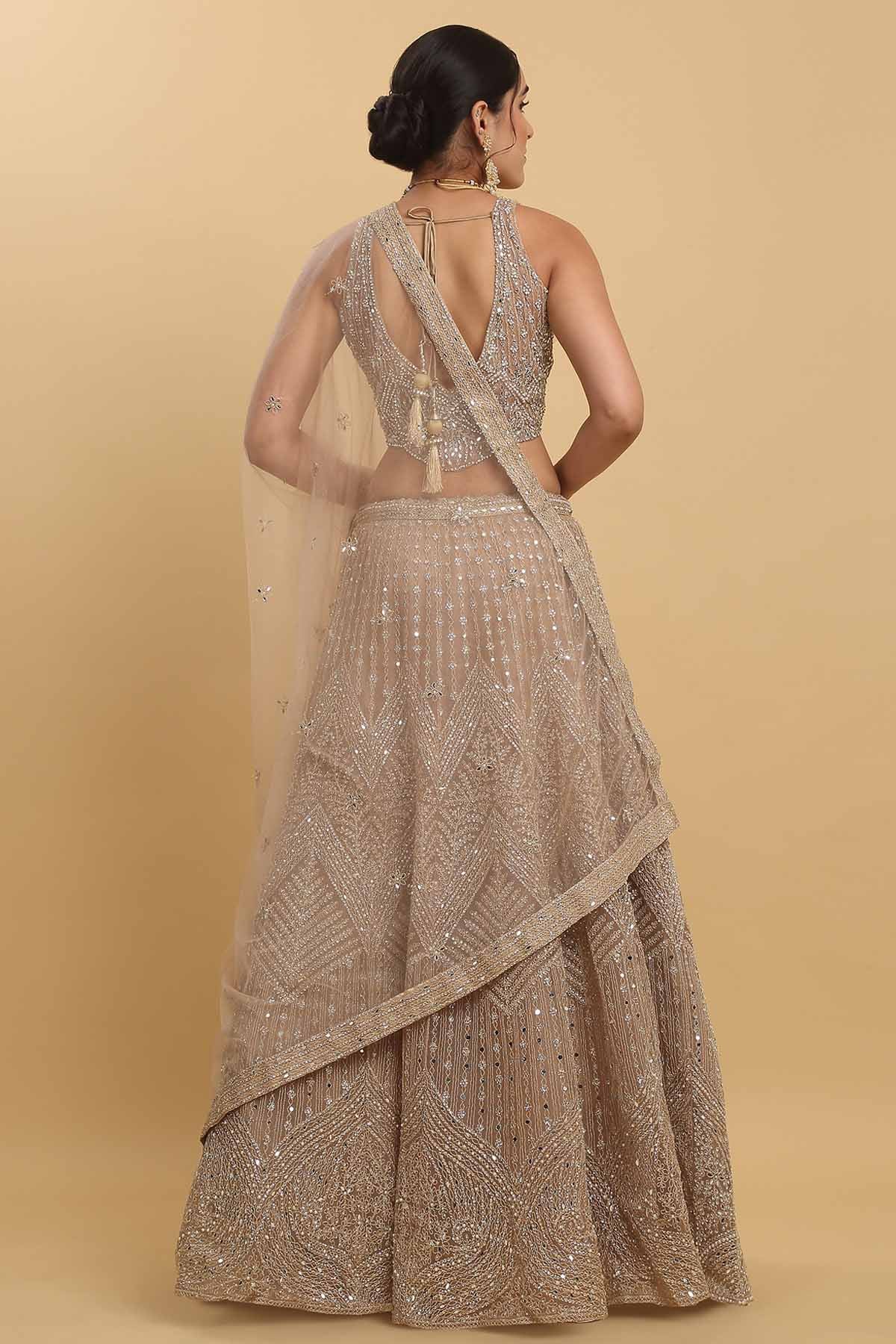 Brown Net Mirror Lehenga Set