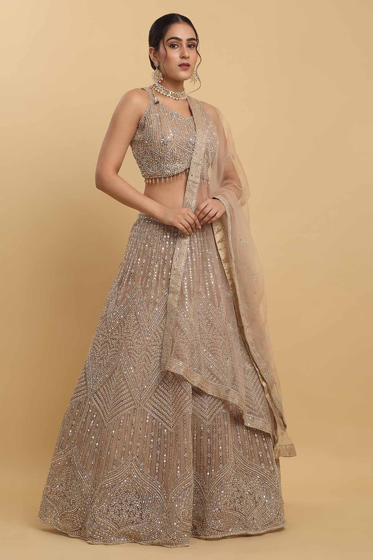 Brown Net Mirror Lehenga Set
