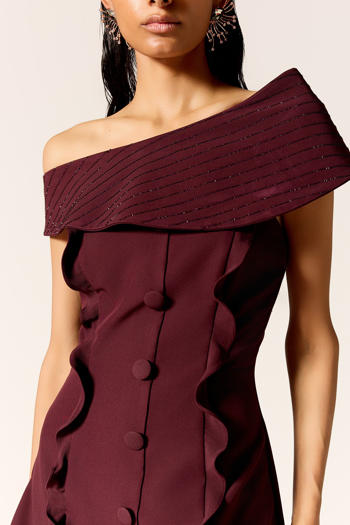 Brown Off-Shoulder Top & Skirt