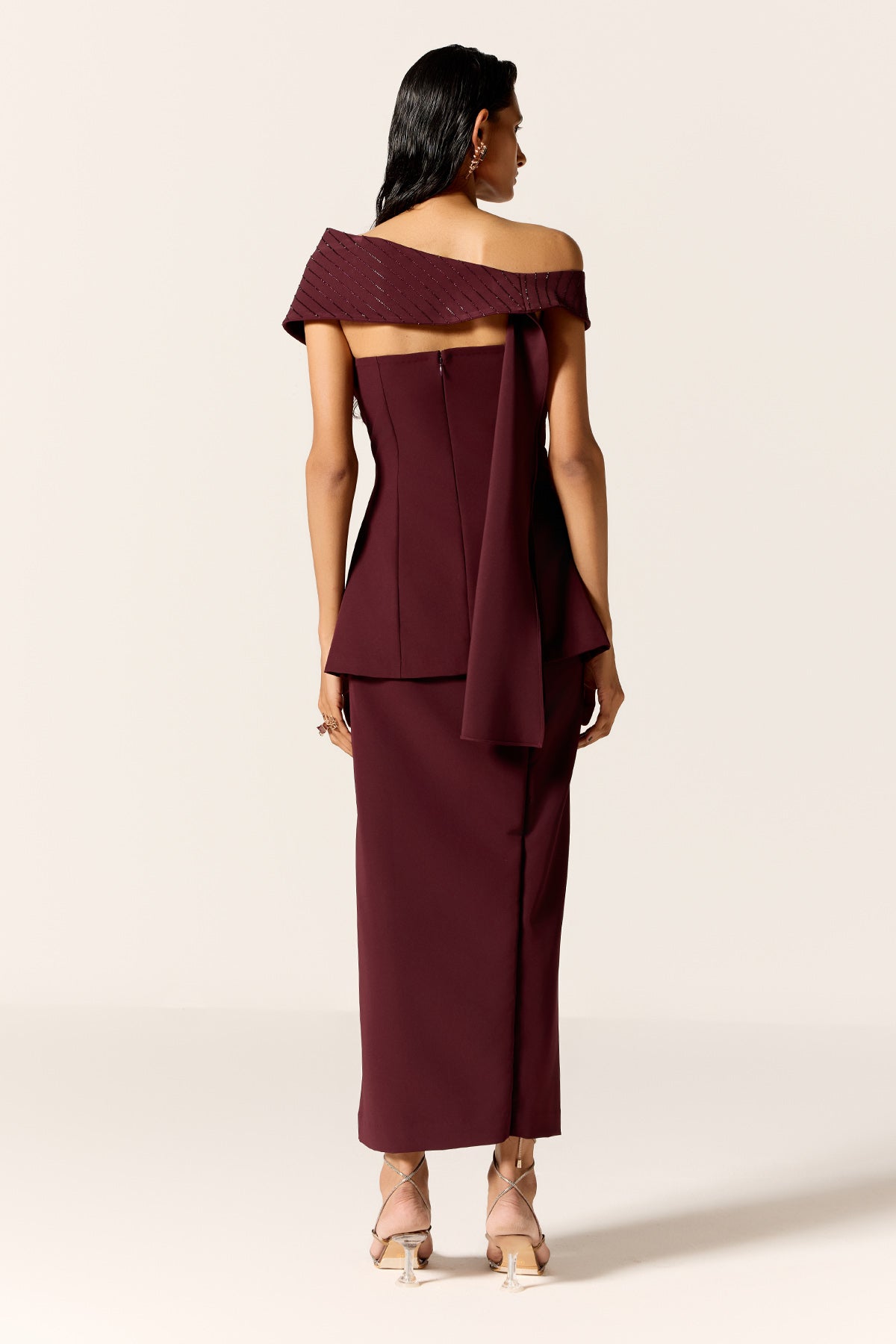 Brown Off-Shoulder Top & Skirt