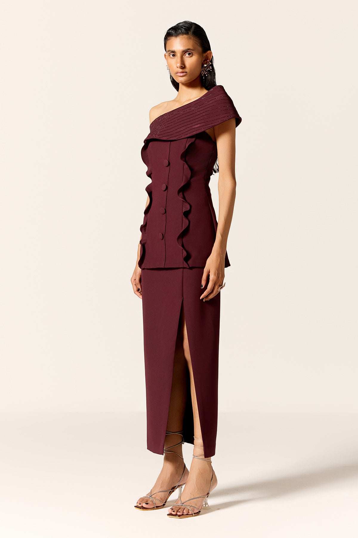 Brown Off-Shoulder Top & Skirt