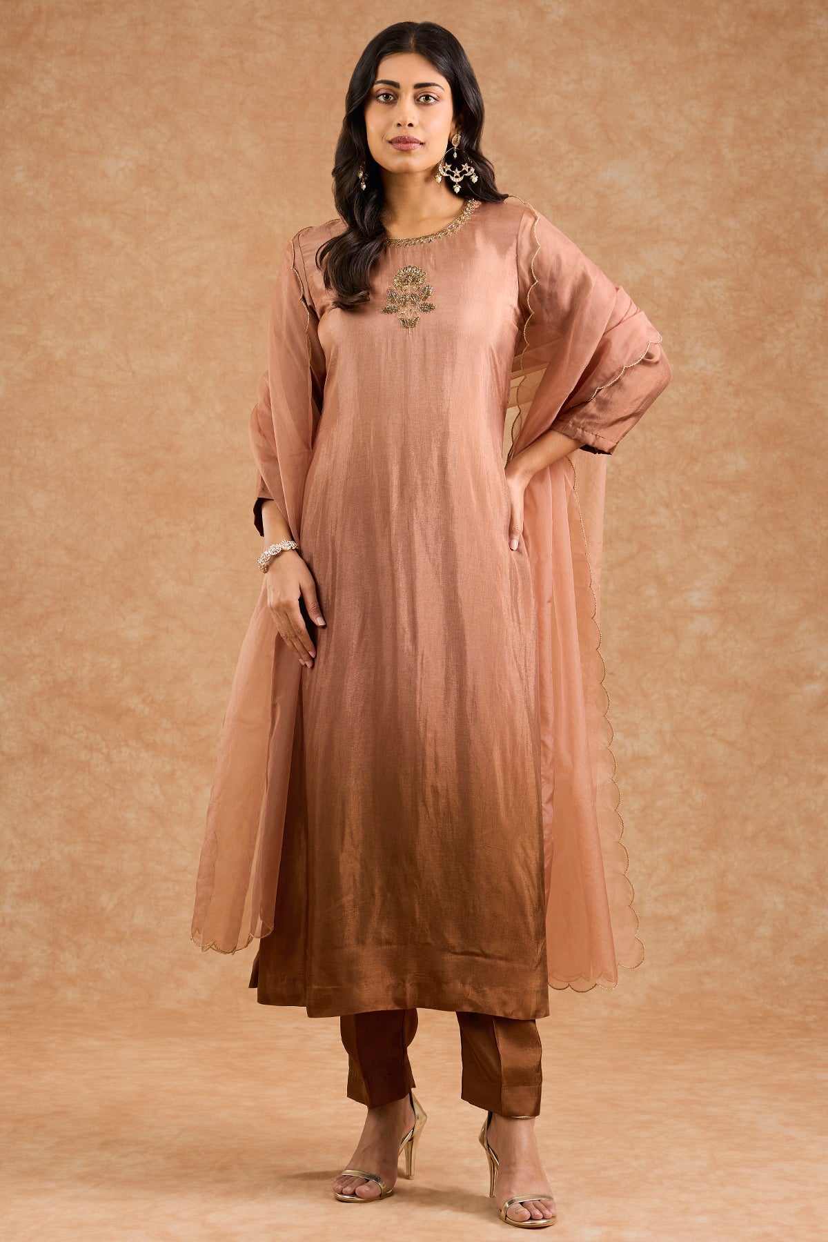 Buy Brown Ombre Viscose Kurta Set for women by Milu Madan online available at scrollnshops