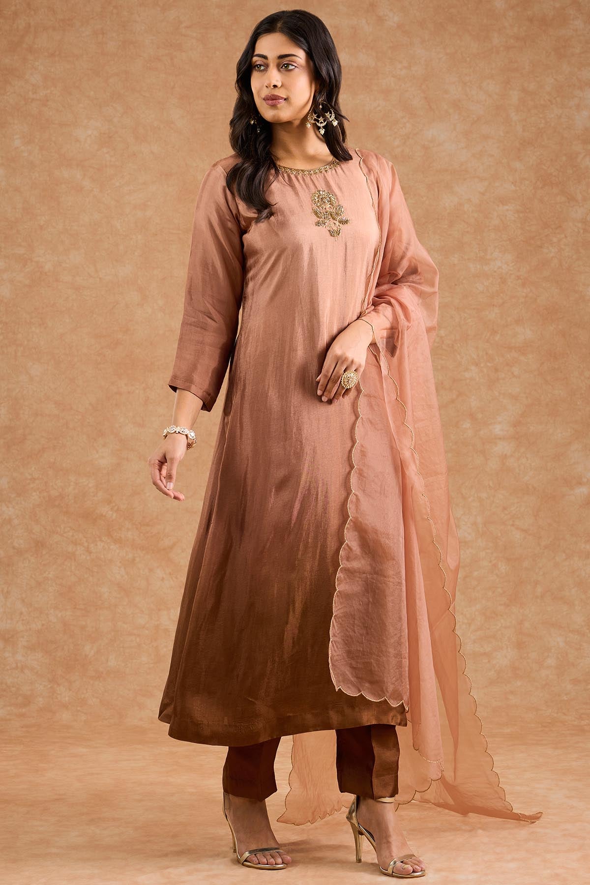 Brown Ombre Viscose Kurta Set