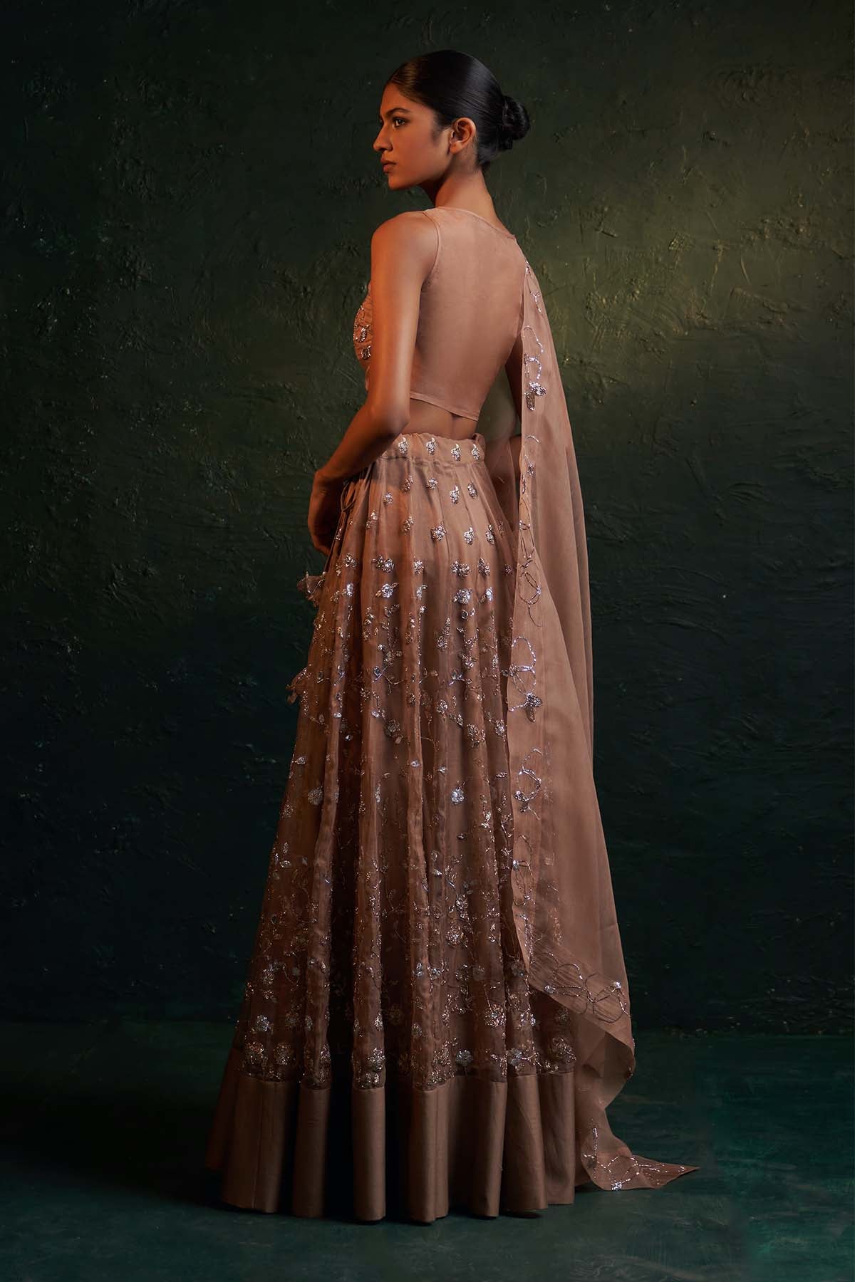 Brown Organza Nakshi Lehenga Set