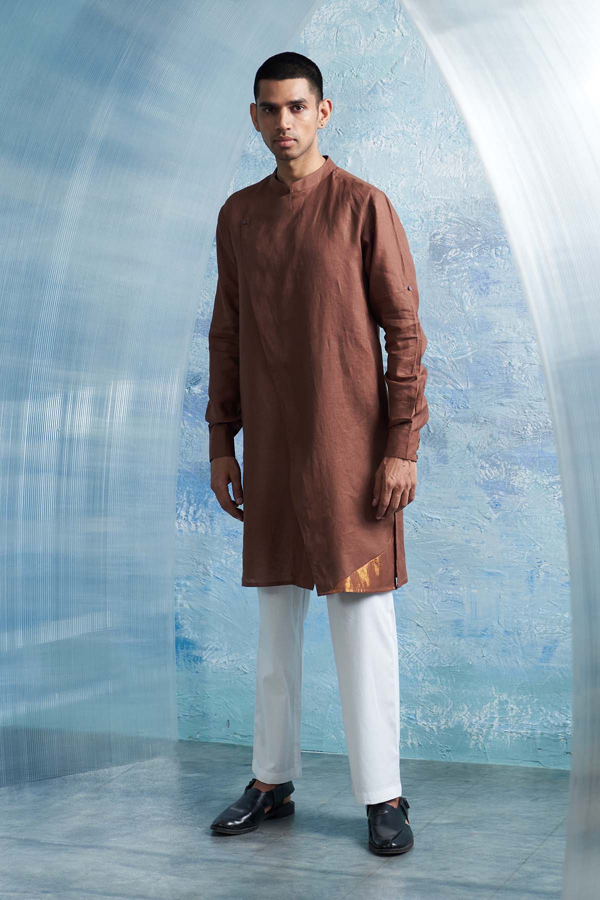 Brown Overlap Kurta & Pants