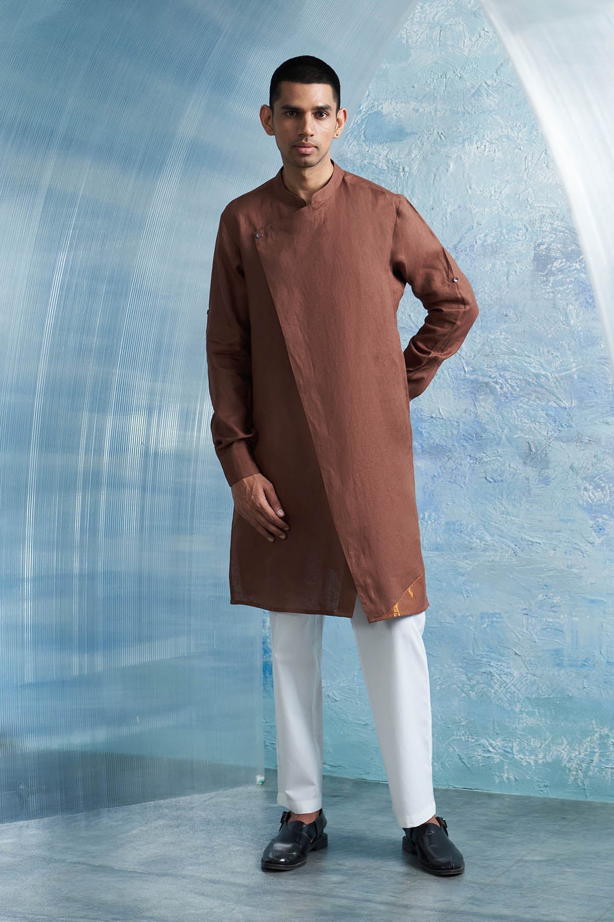 Buy Brown Overlape Kurta & Pants by Charkhee for men online at ScrollnShops