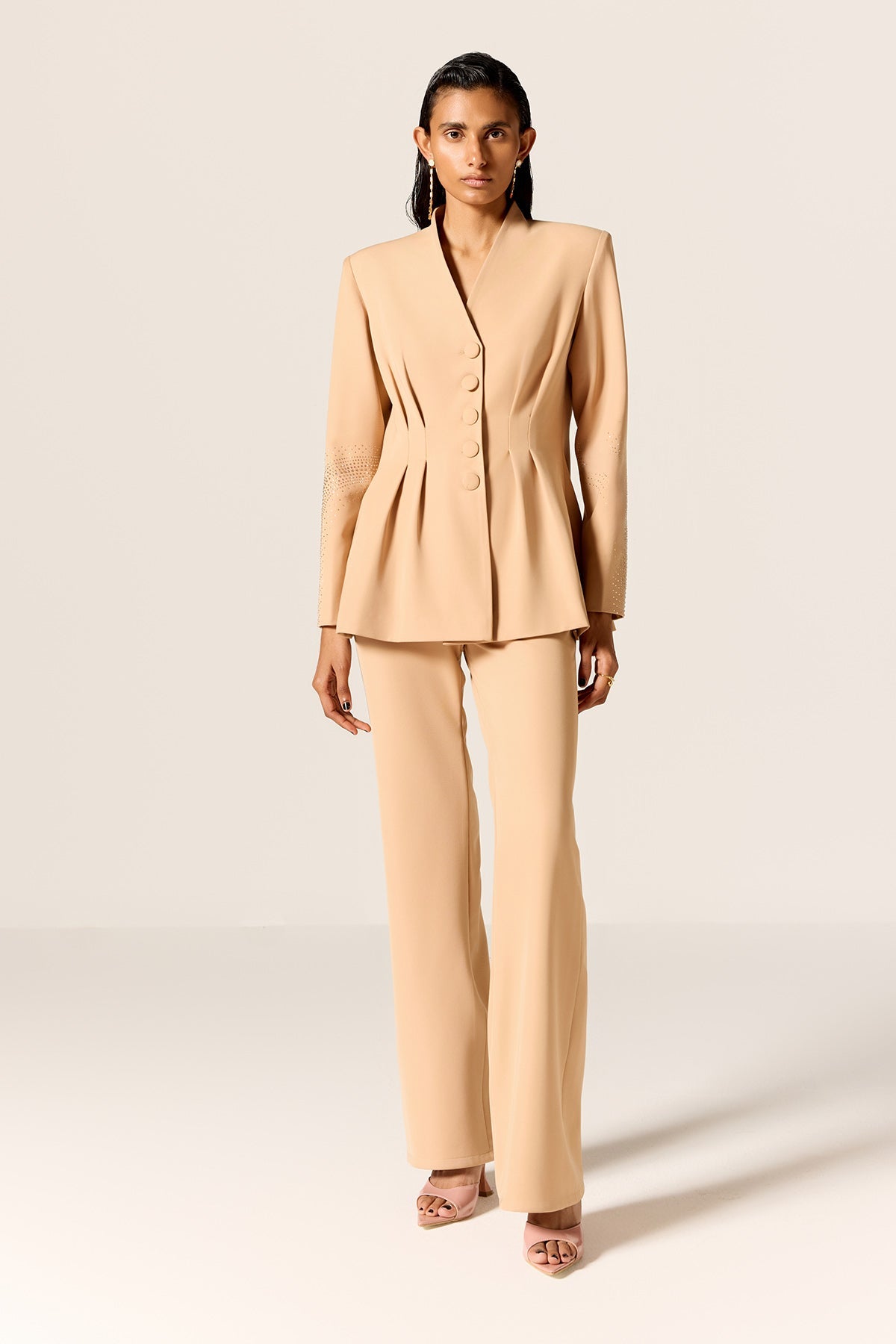 Buy Brown Peplum Blazer & Pants by Manika Nanda for Women online at ScrollnShops