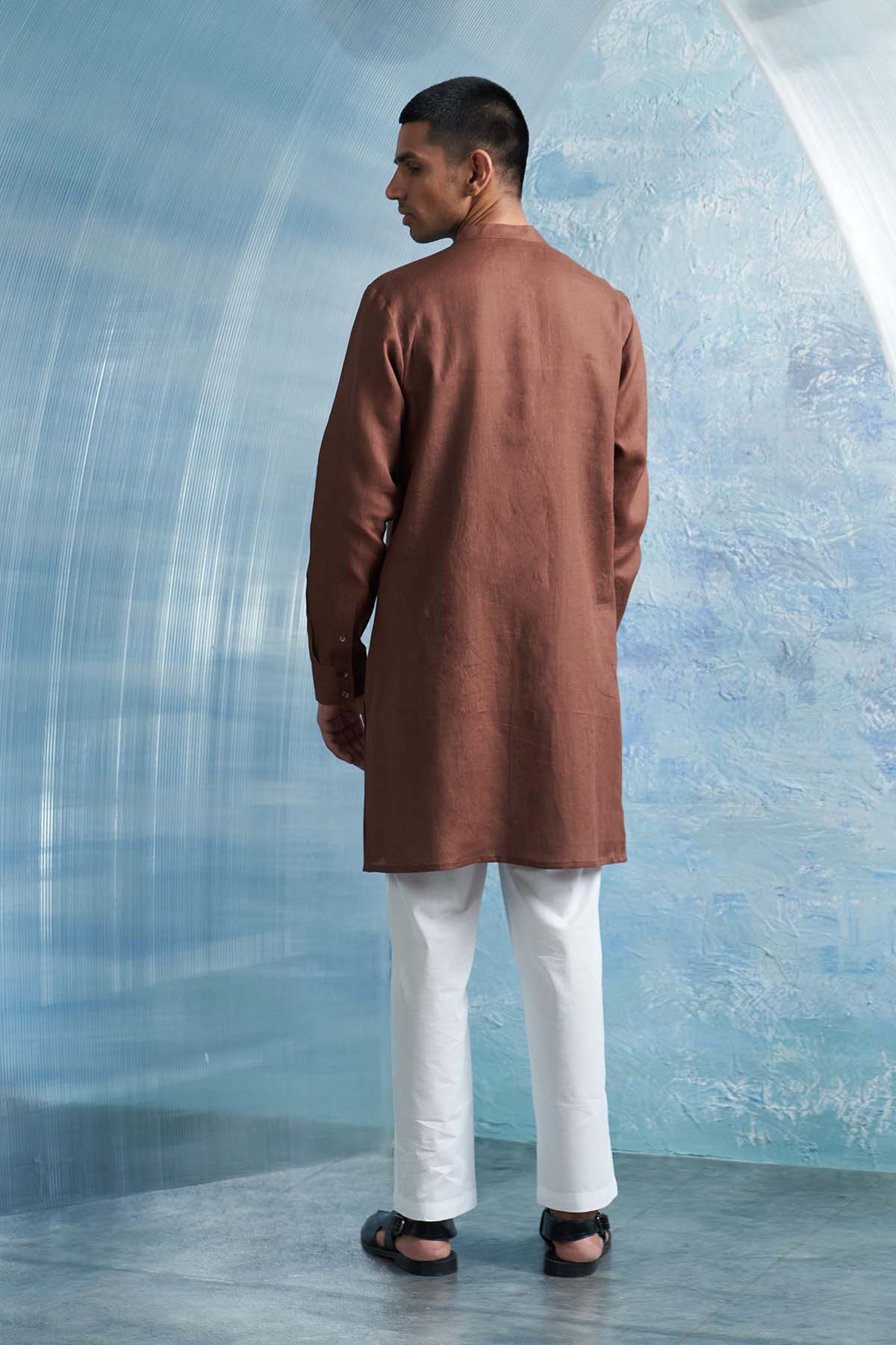 Brown Placket Kurta Set & Jacket