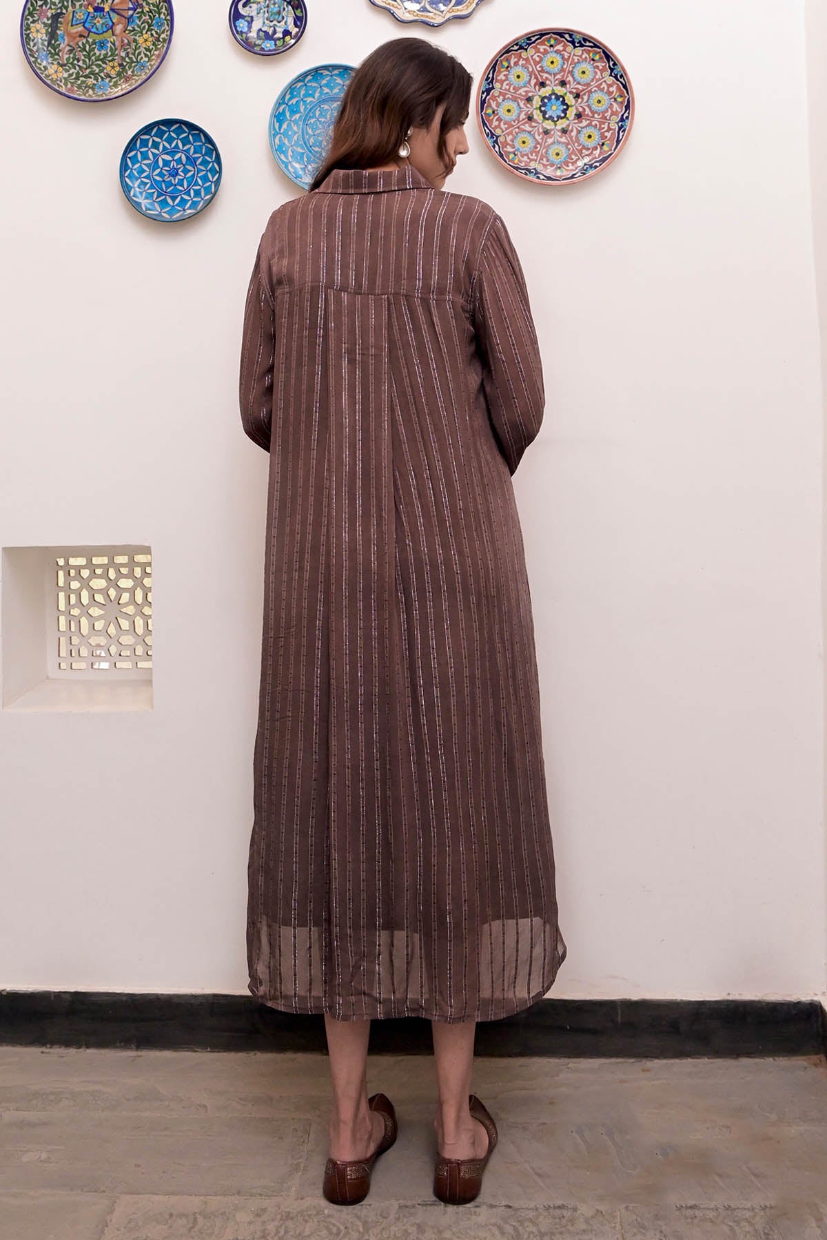 Brown Placket Shirt Dress & Slip