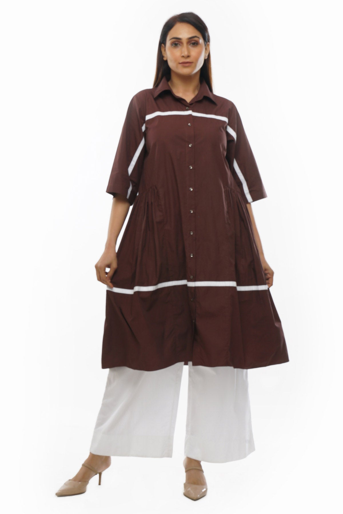 Brown Poplin Cotton Kurta Set