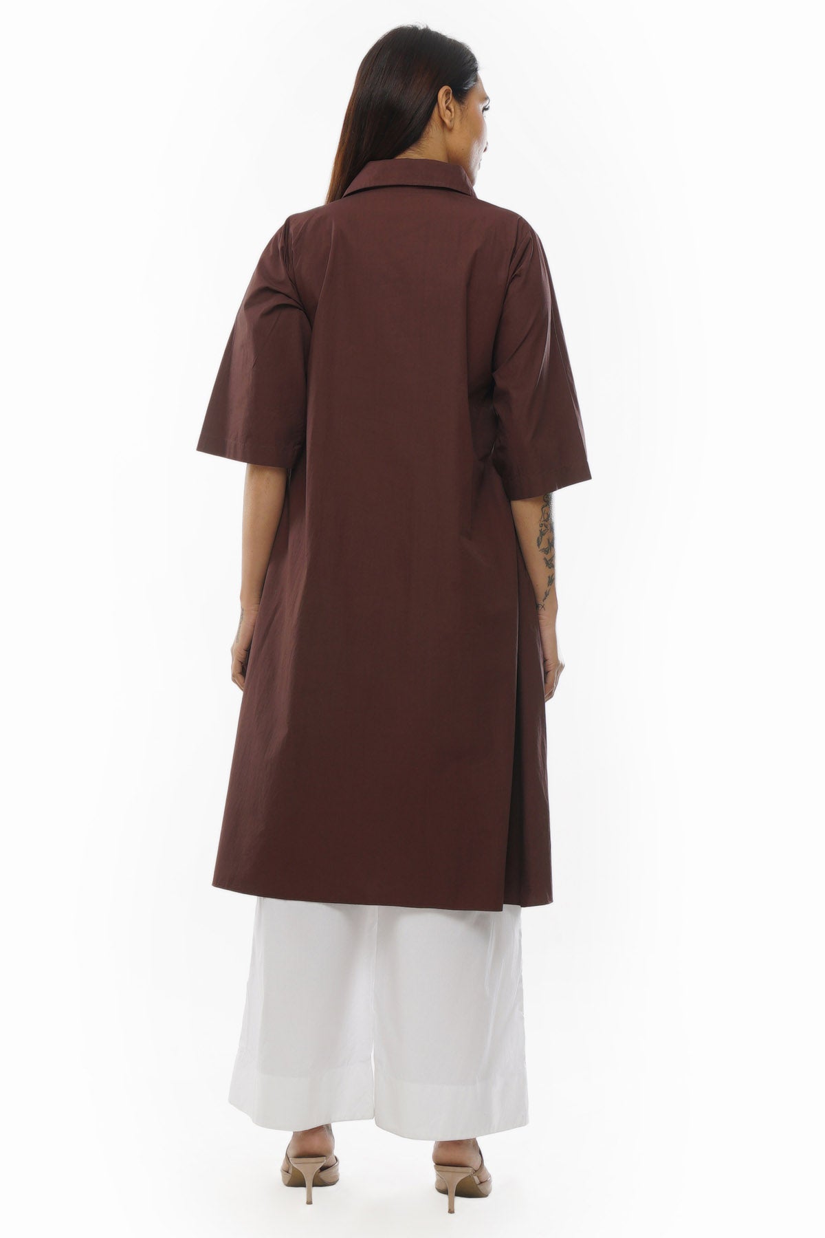 Brown Poplin Cotton Kurta Set