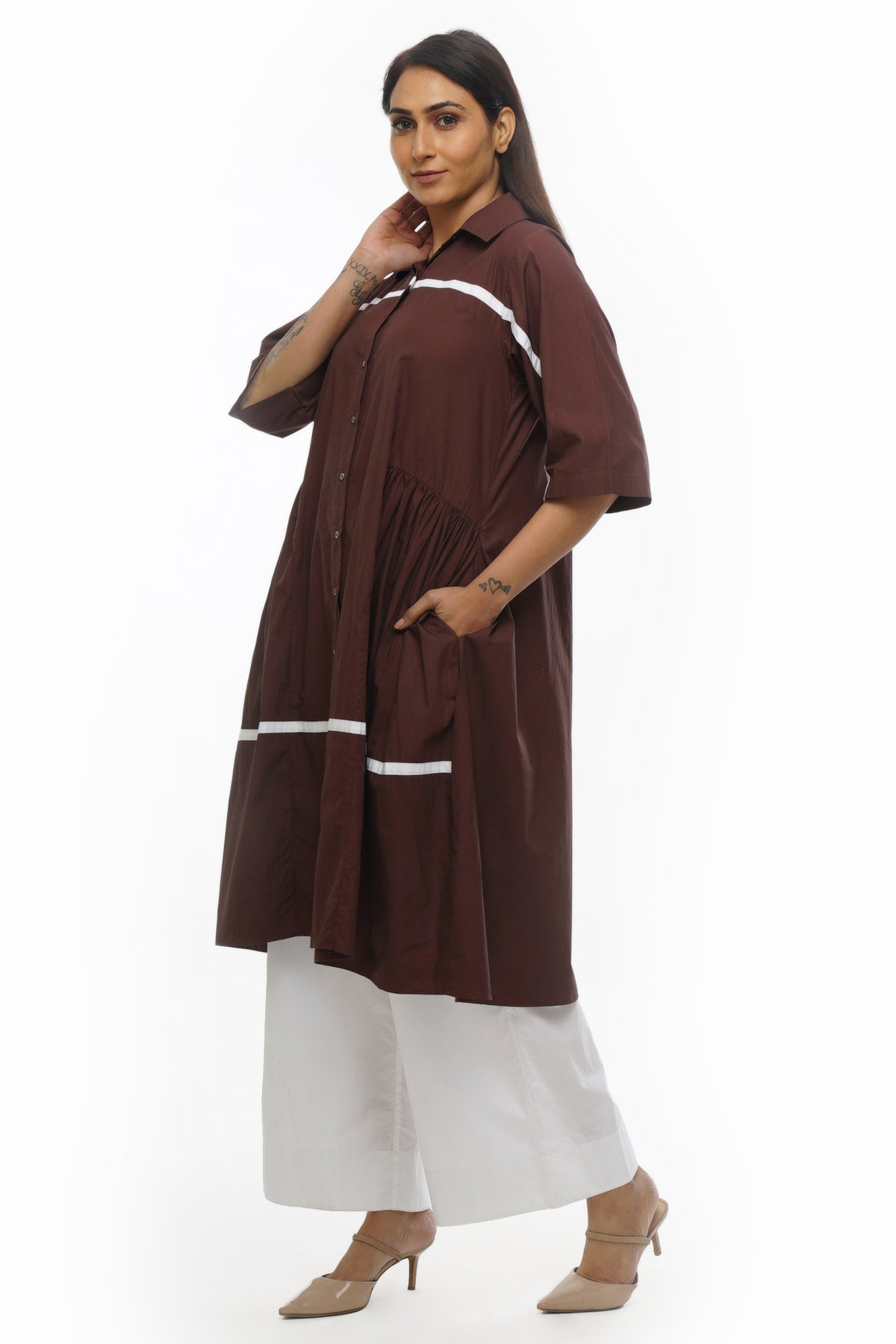 Brown Poplin Cotton Kurta Set