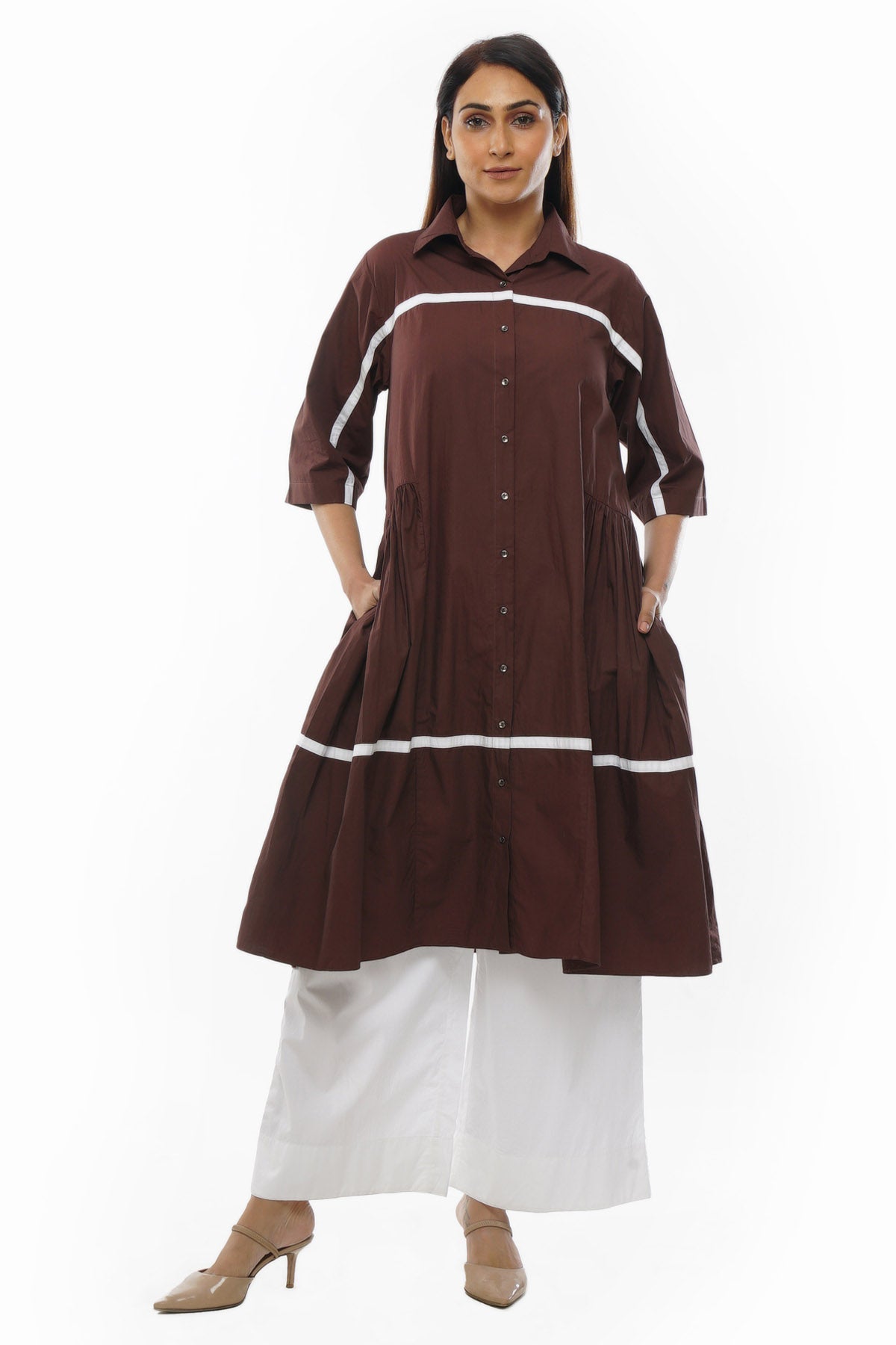 Khat Clothing Brown Poplin Cotton Kurta Set for women online at ScrollnShops