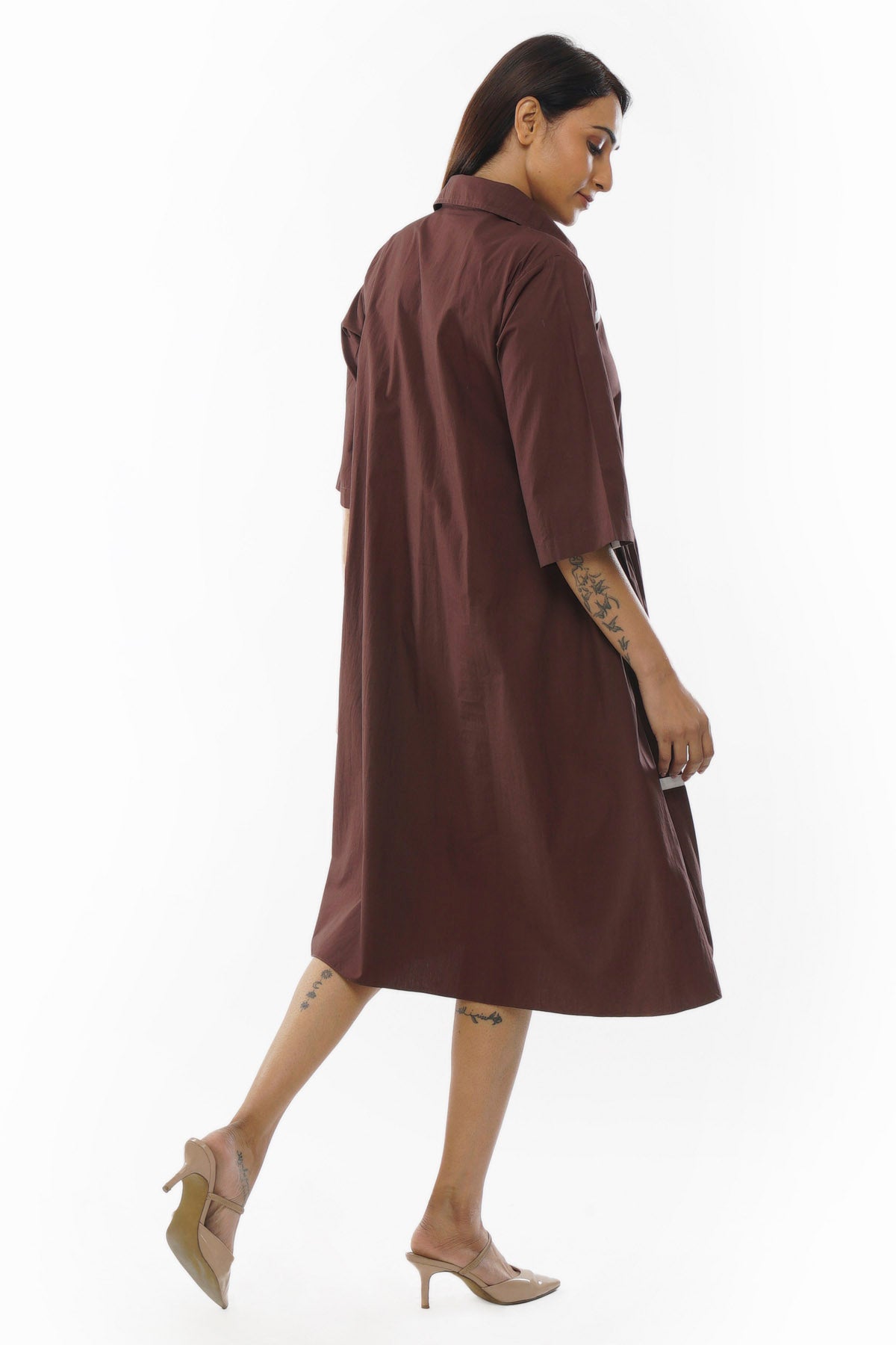 Brown Poplin Cotton Shirt Dress