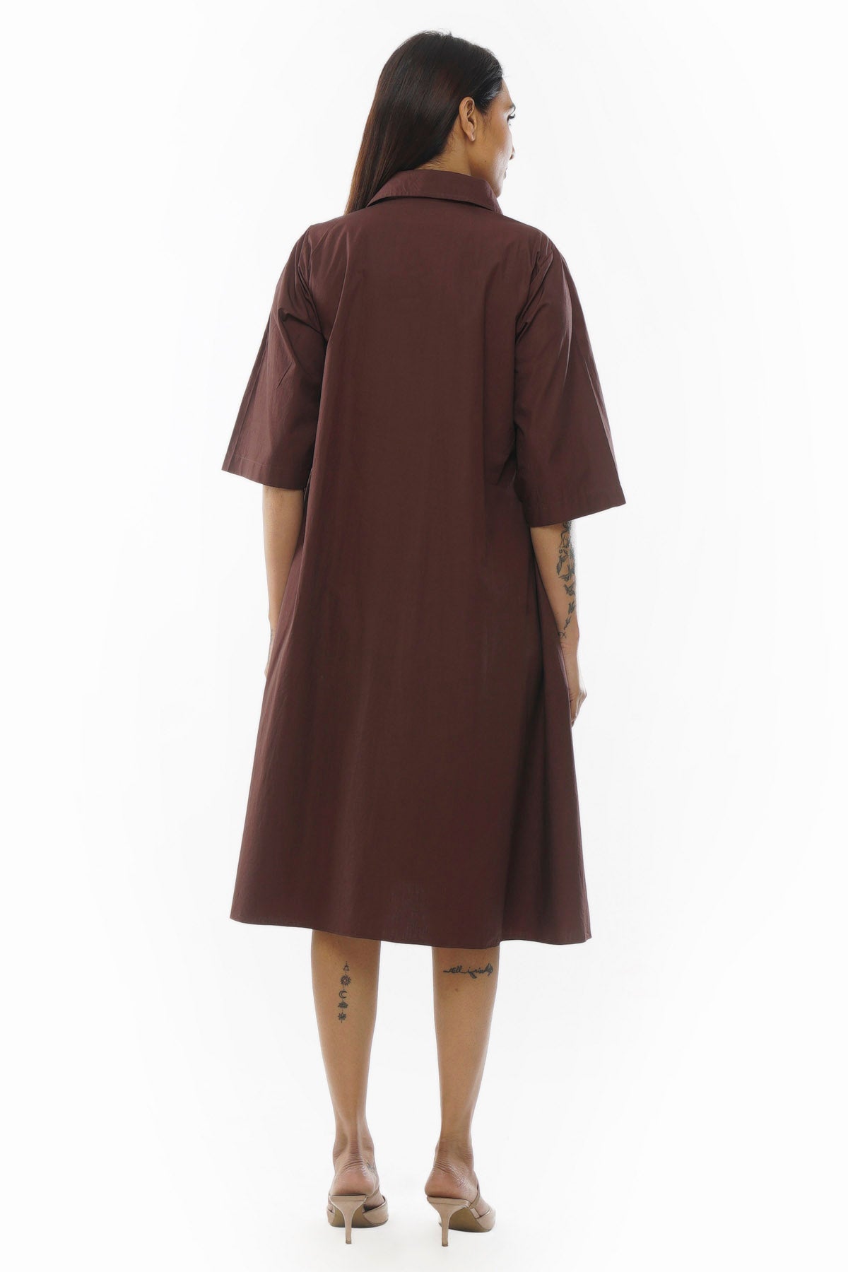Brown Poplin Cotton Shirt Dress