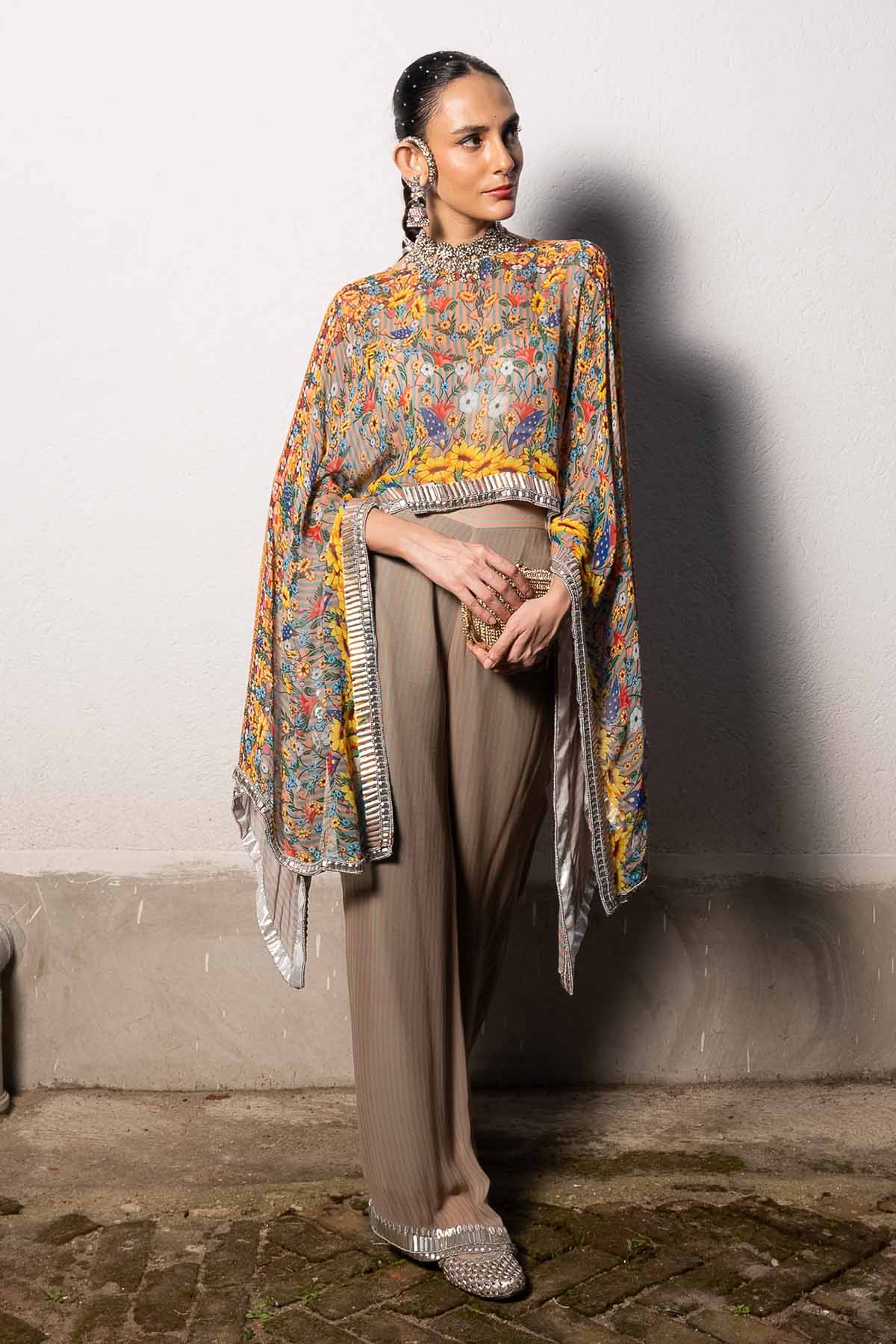 Brown Print Georgette Co-ord Set