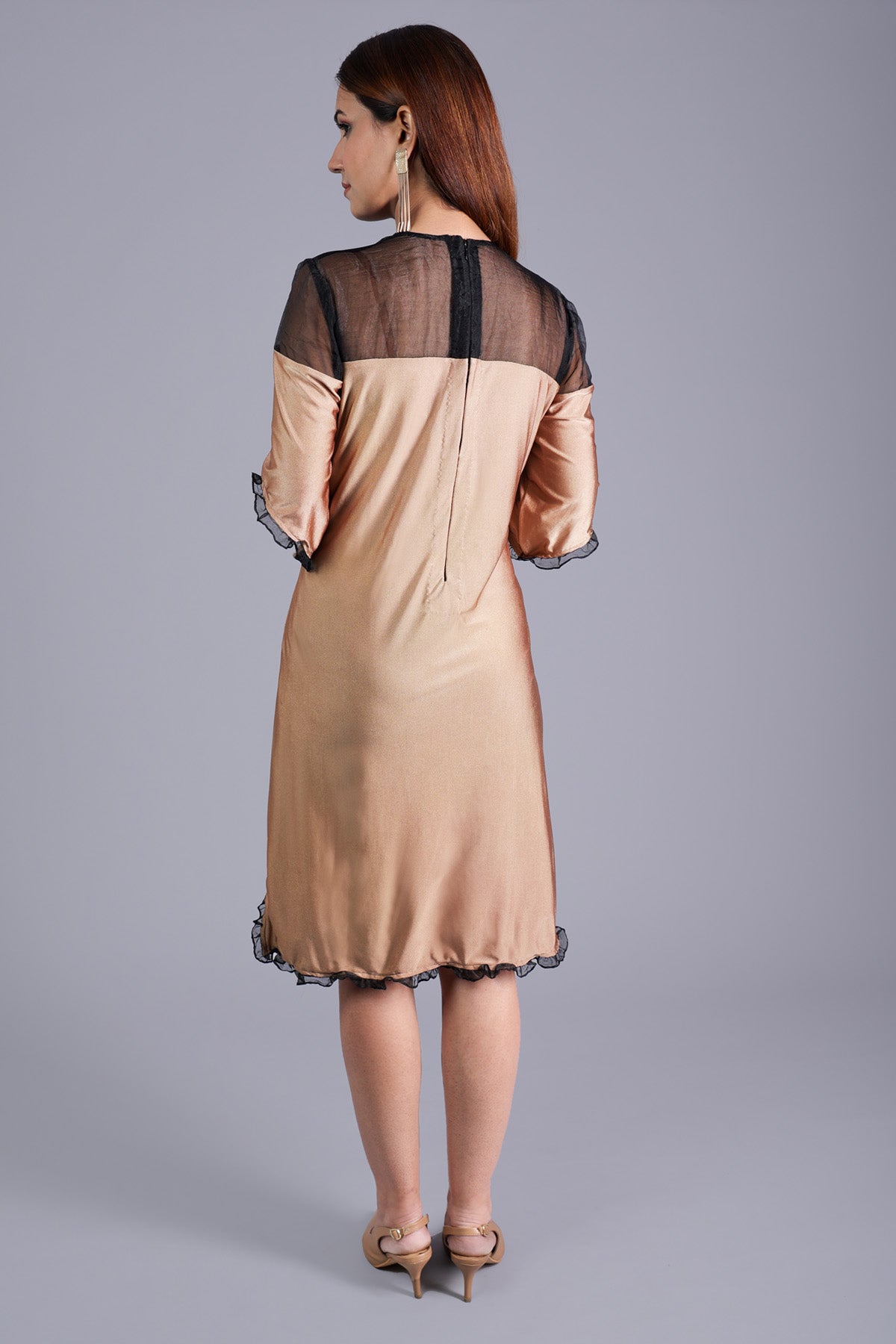 Brown Printed Bow Midi Dress