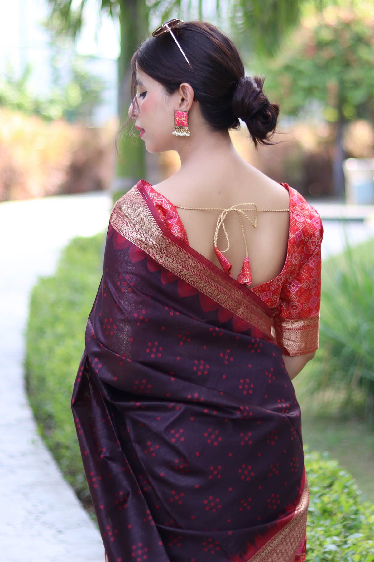 Brown Raw Silk Patola Saree