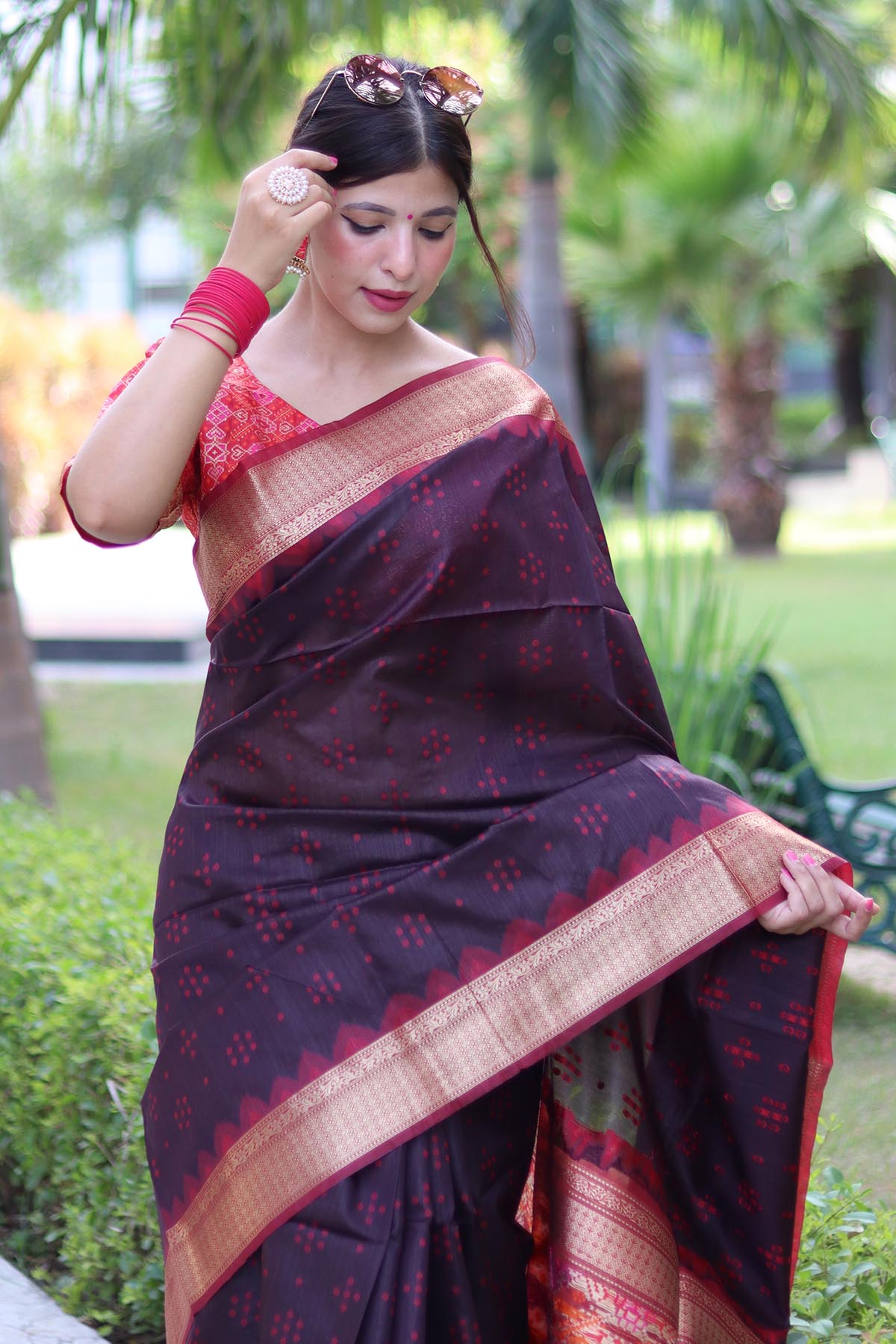 Brown Raw Silk Patola Saree