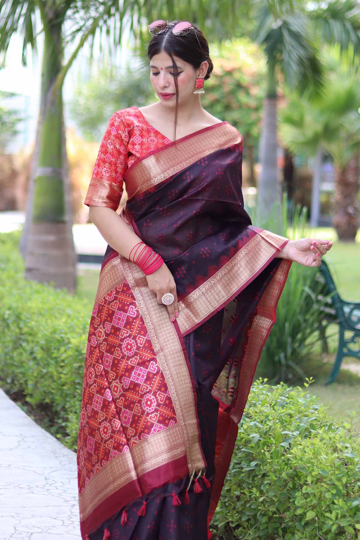 Brown Raw Silk Patola Saree