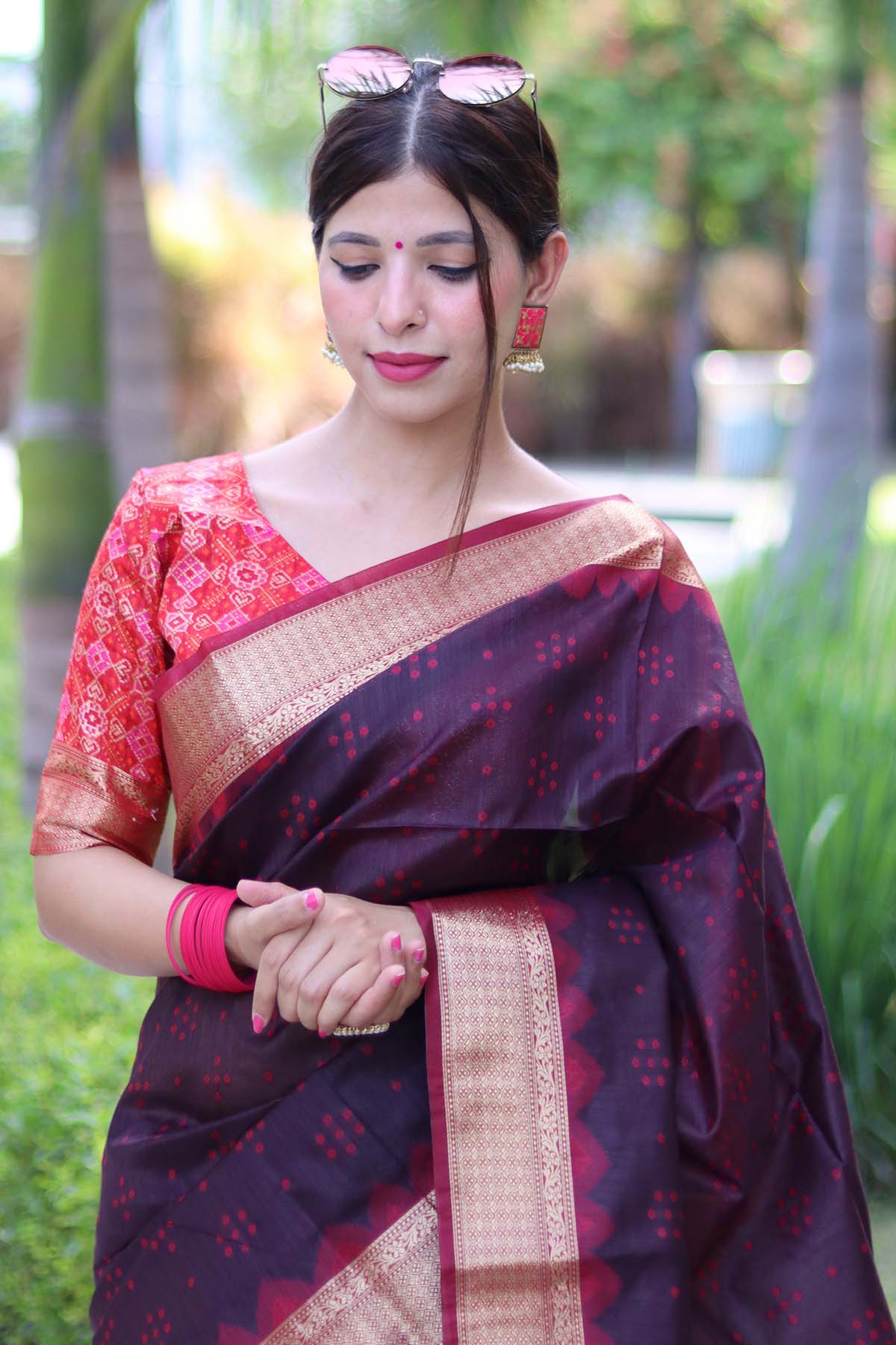 Brown Raw Silk Patola Saree