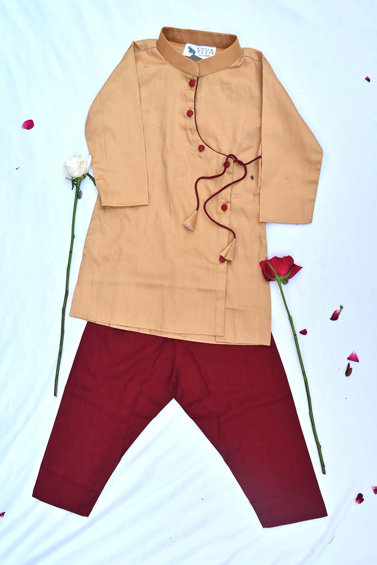 Buy Brown & Red Cotton Kurta & Pants by ViYa for Girls online at ScrollnShops