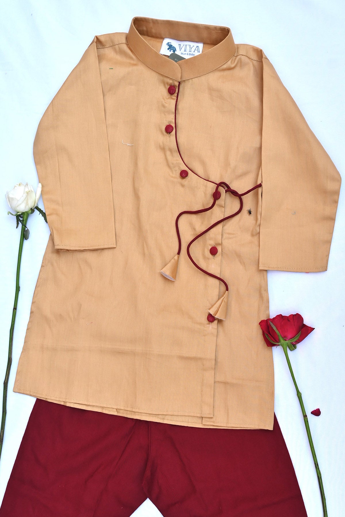 Brown & Red Cotton Kurta & Pants