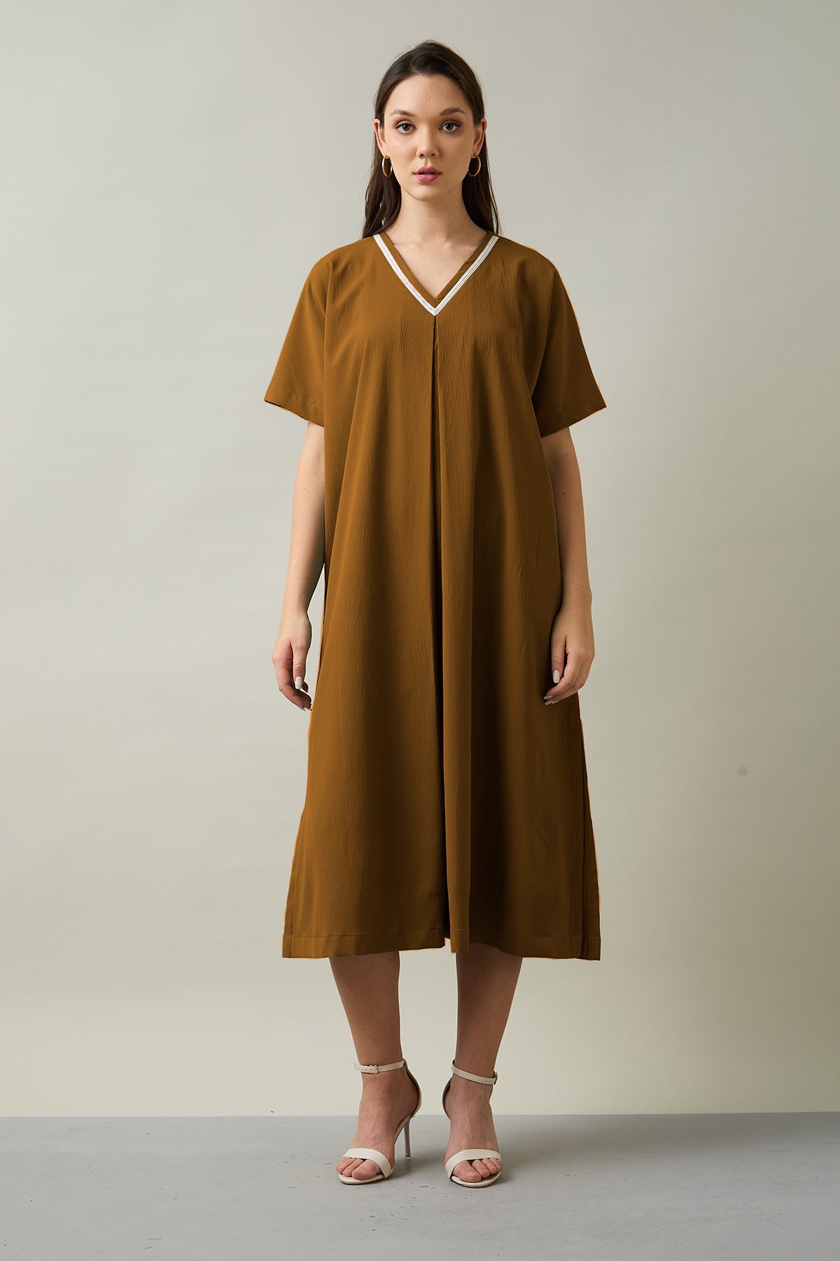 Buy Brown Relaxed Fit Midi Dress for Women by SNEHA B Designer online available at scrollnshops