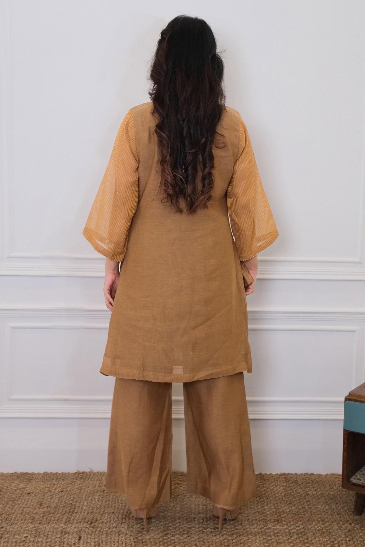 Brown Resham Work Kurta Set