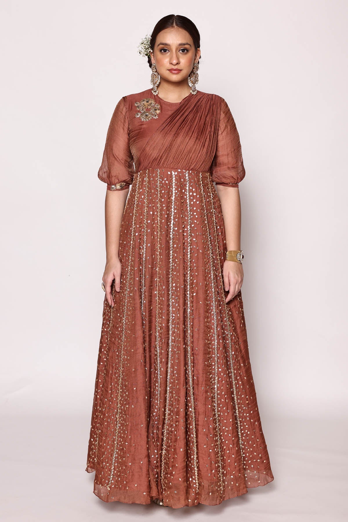 Brown Embroidered Dress at ScrollnShops